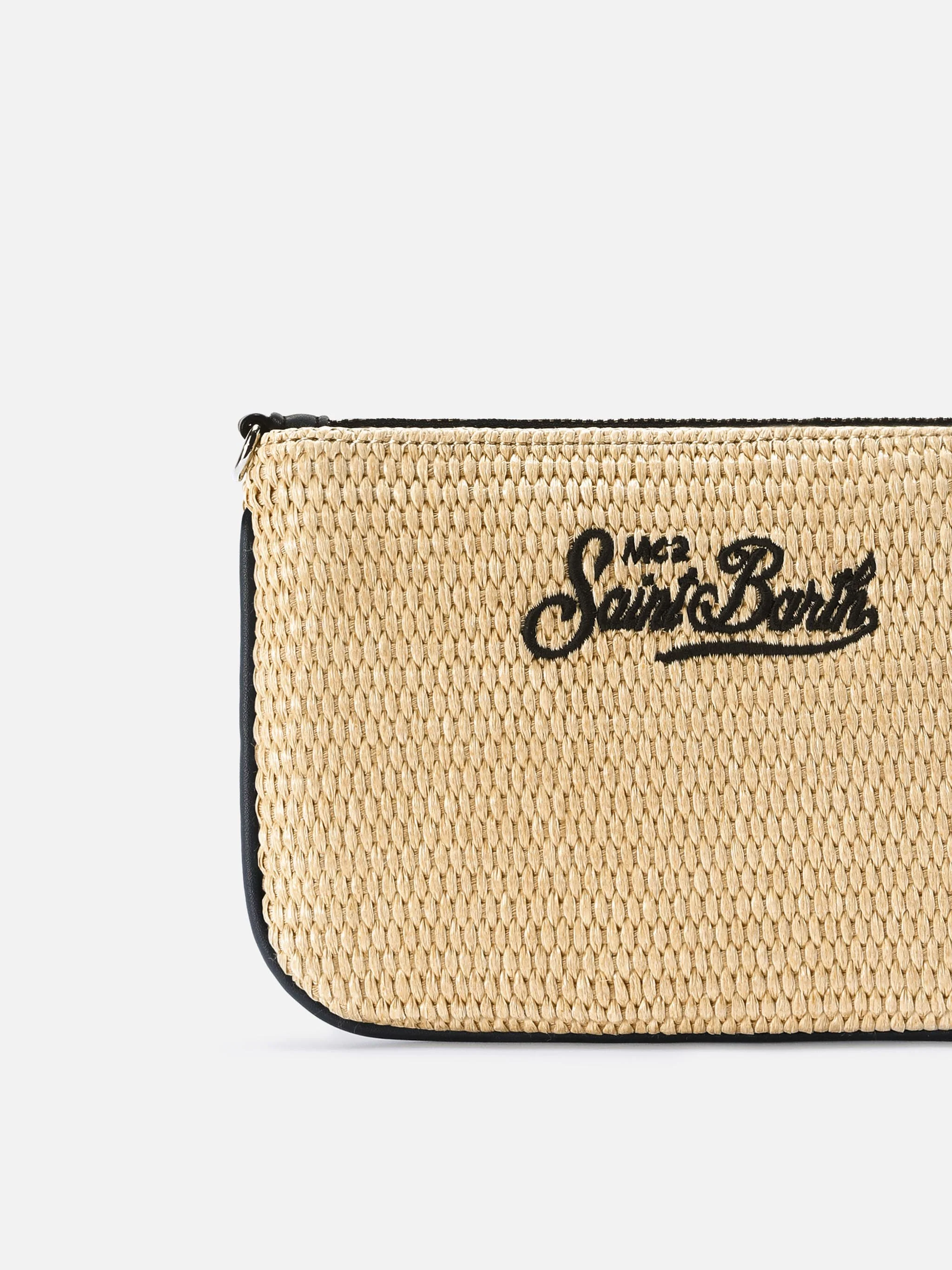 Mini Parisienne straw-effect pouch with black logo embroidery - Image 4