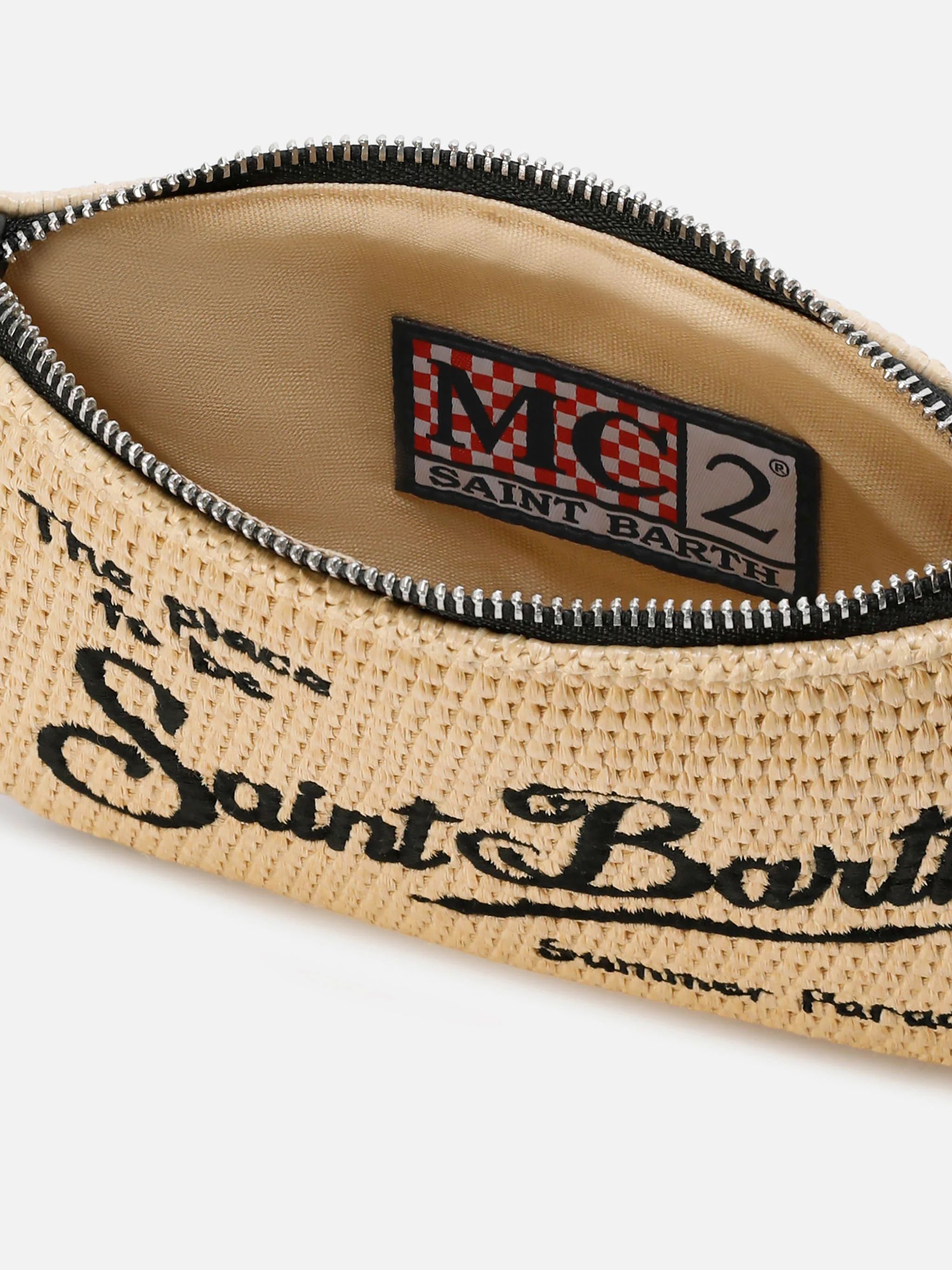 Mini Parisienne straw-effect pouch with black logo embroidery - Image 5