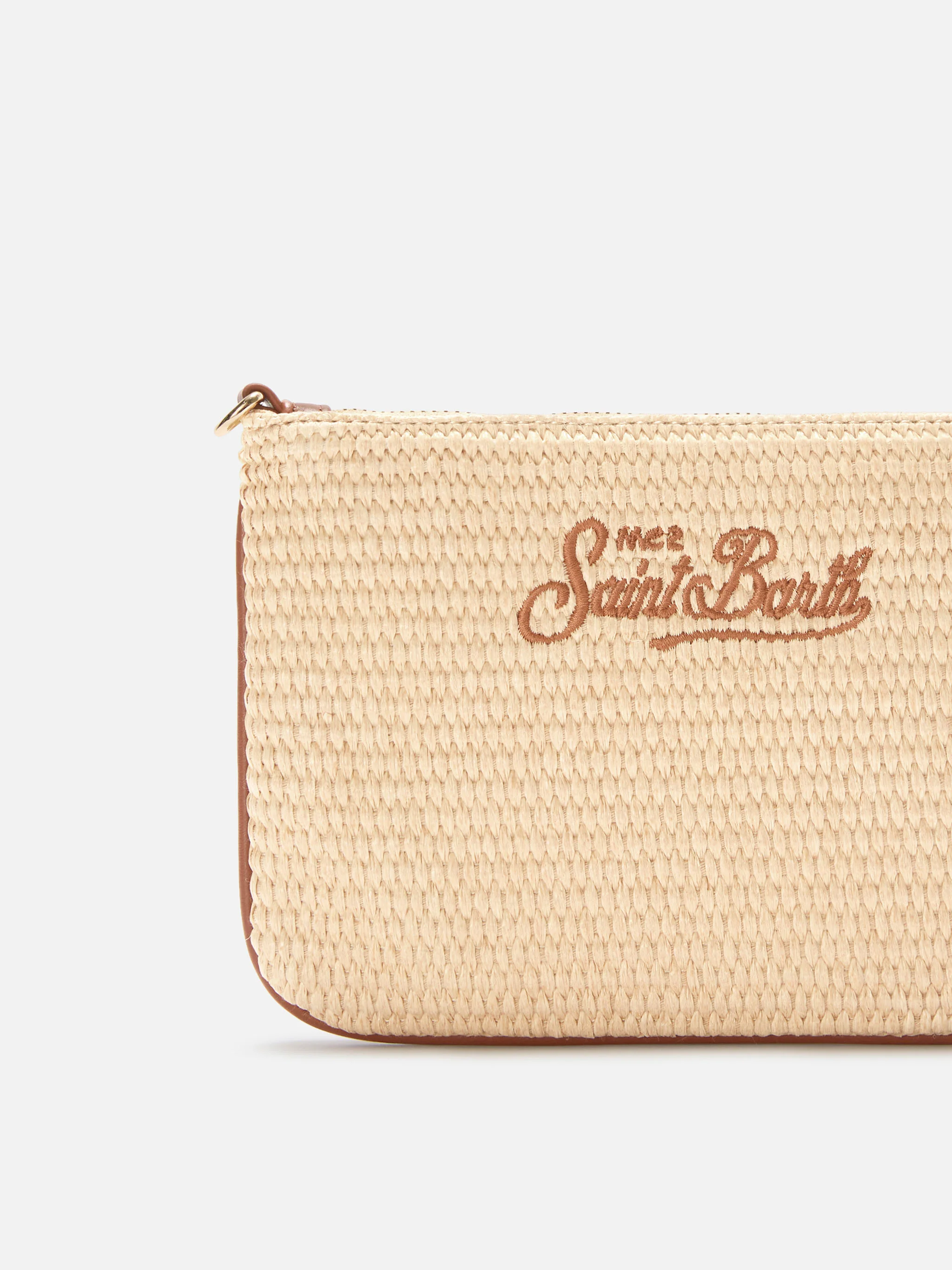 Mini Parisienne straw-effect pouch with brown logo embroidery - Image 4