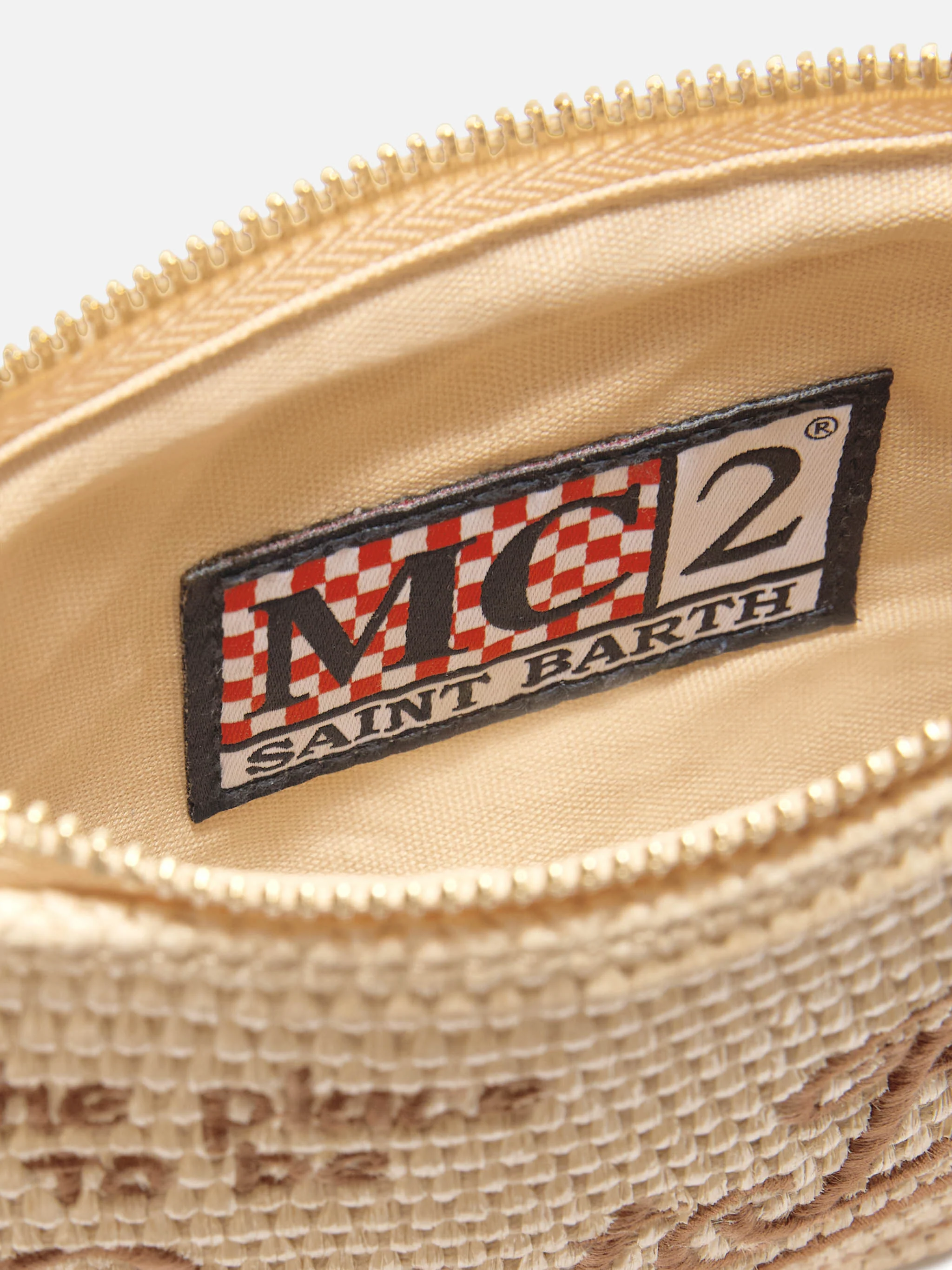 Mini Parisienne straw-effect pouch with brown logo embroidery - Image 5
