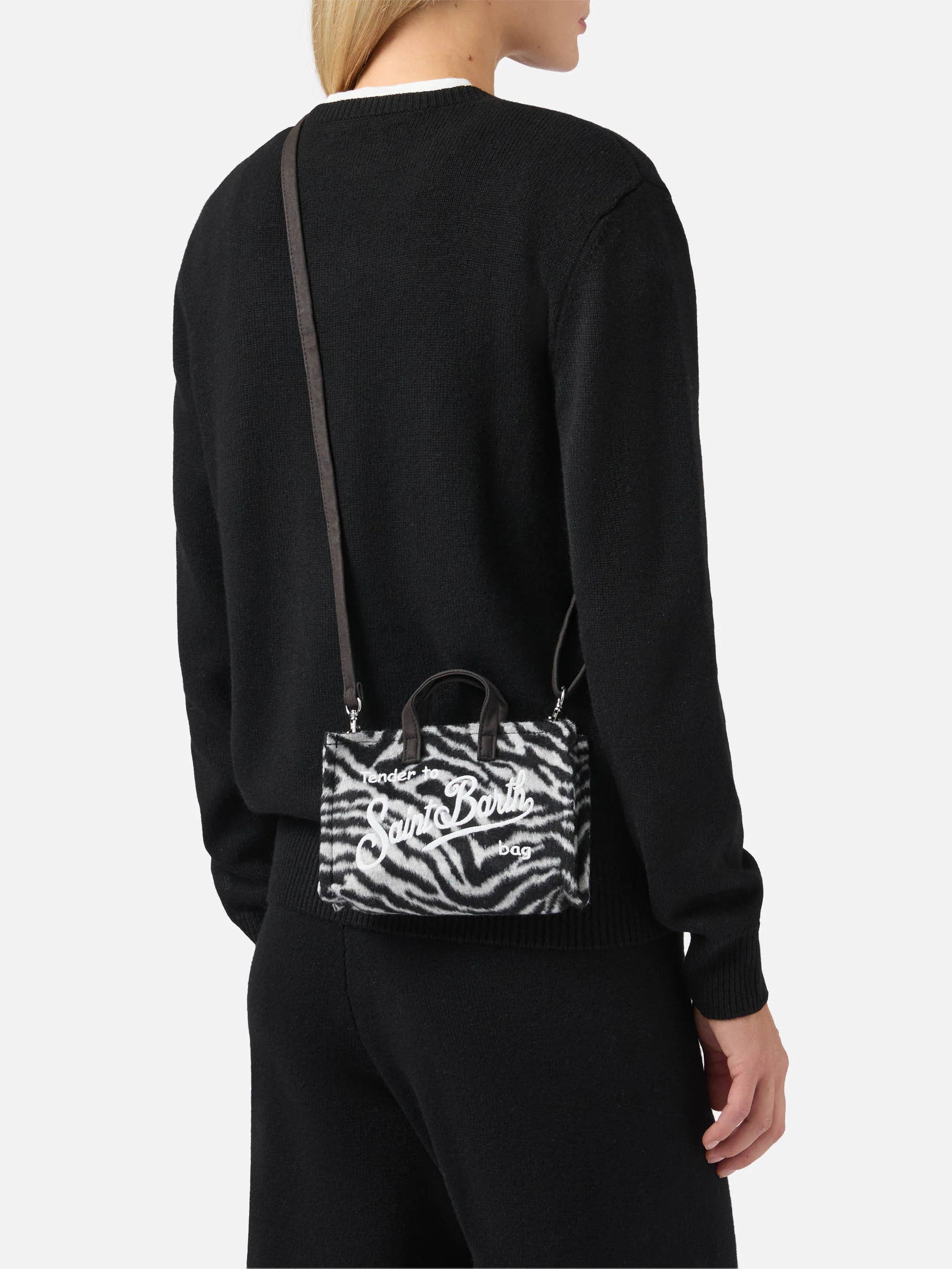 Mini Phone Bag Felt in zebra-print wool blend - Image 2