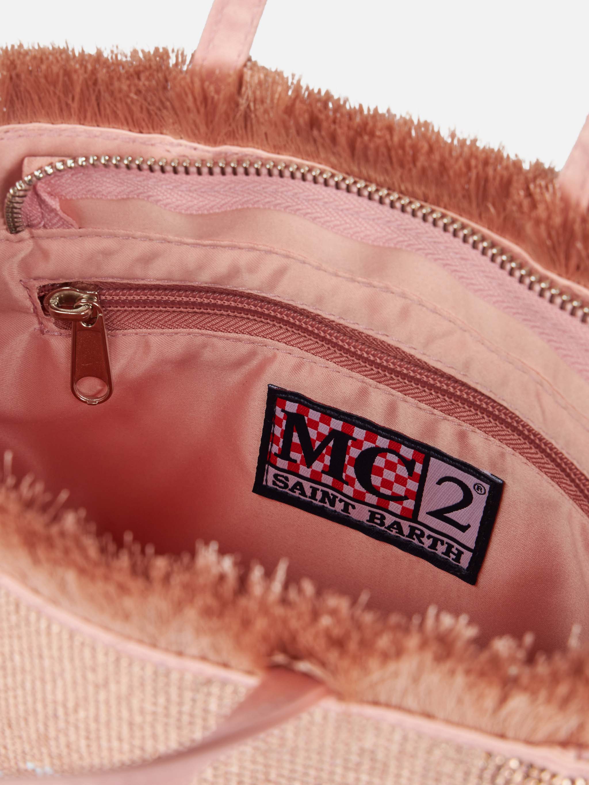 Mini Vanity fringed bag with rose gold rhinestones - Image 6