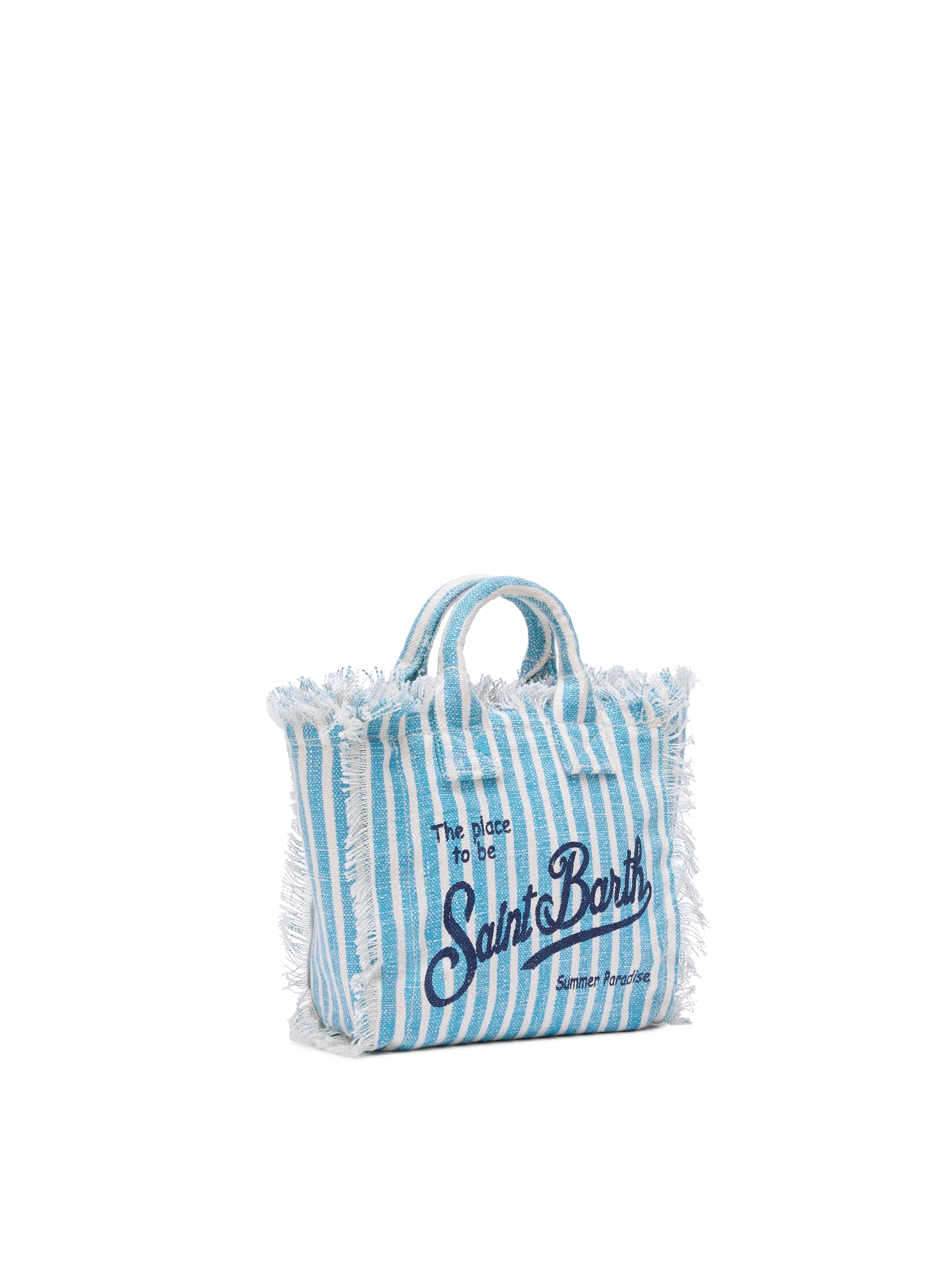 Mini Vanity bag with striped print in 100% LINEN - Image 4