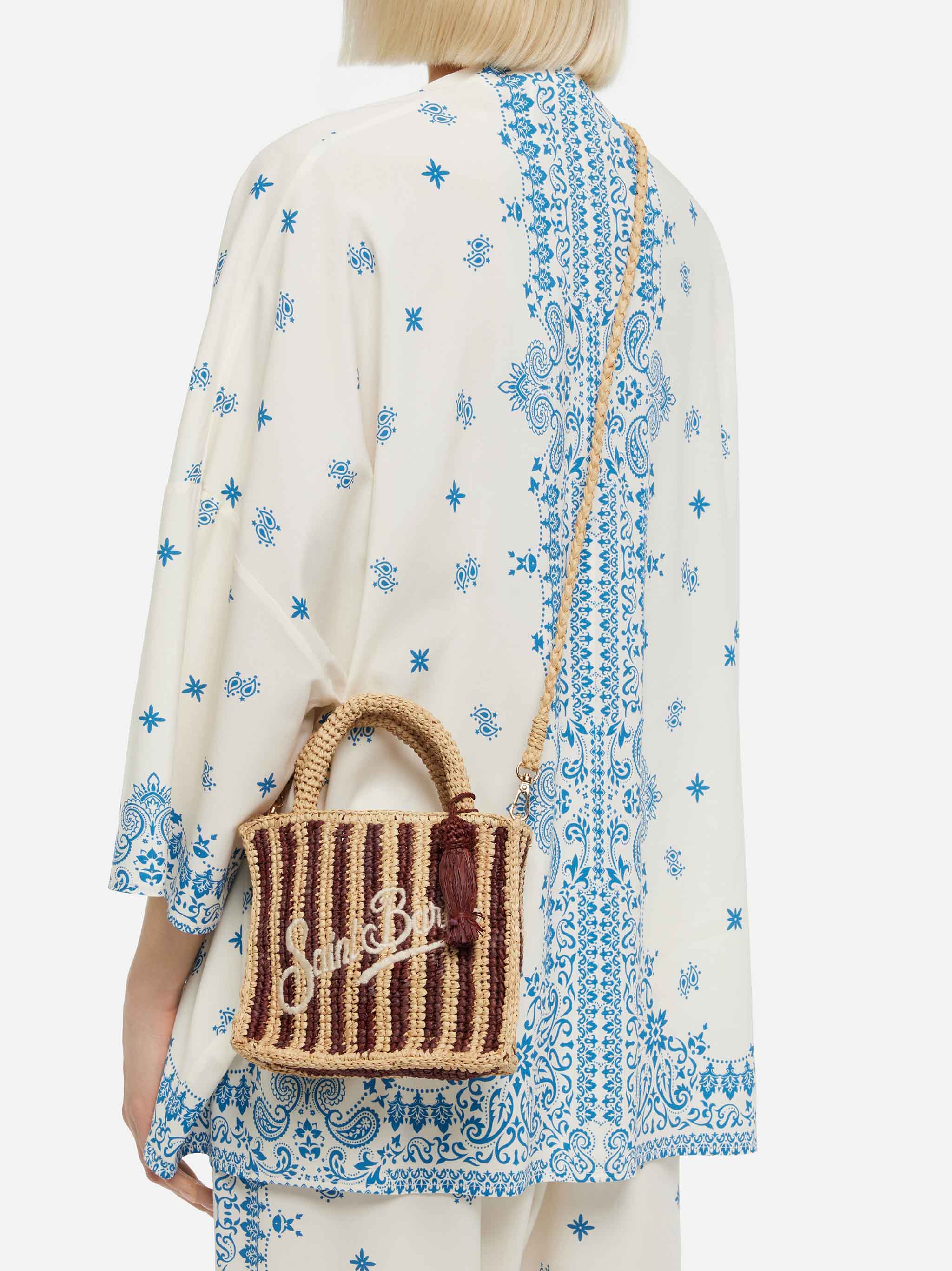 Mini Vanity Raffia bag with striped print - Image 2