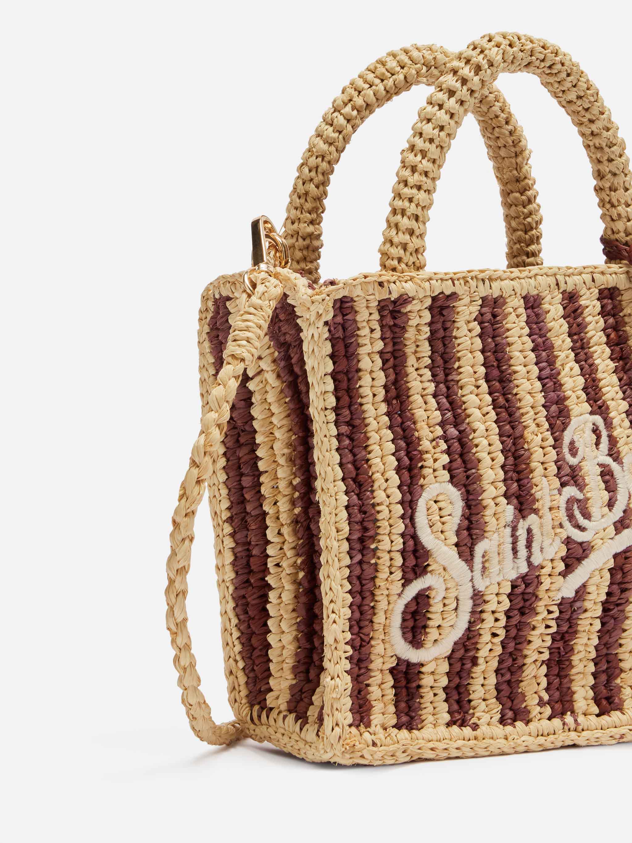 Mini Vanity Raffia bag with striped print - Image 3