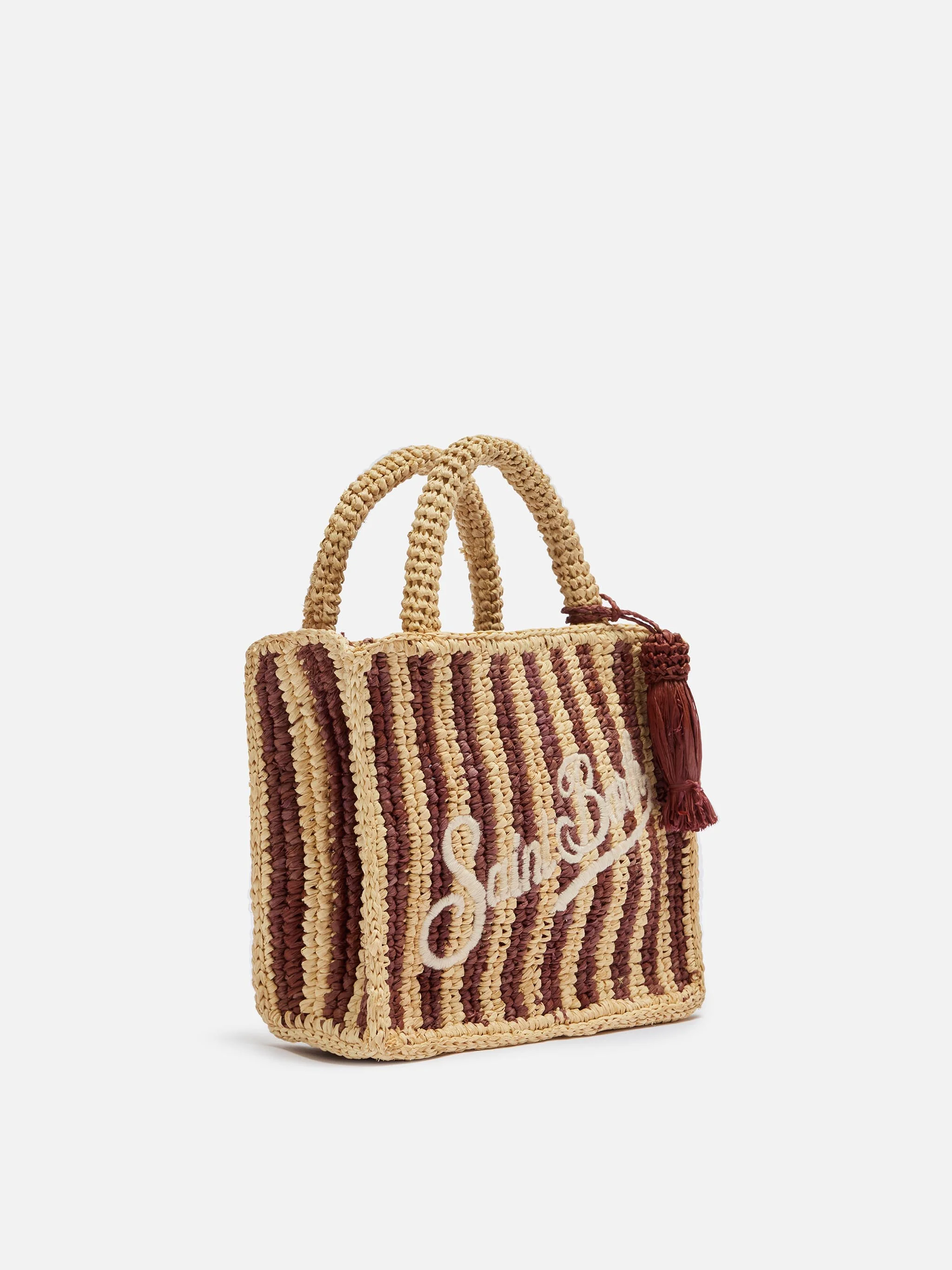 Mini Vanity Raffia bag with striped print - Image 4