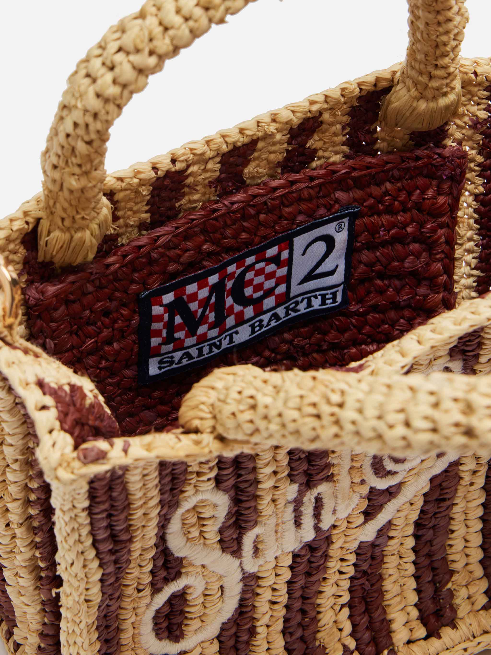 Mini Vanity Raffia bag with striped print - Image 6