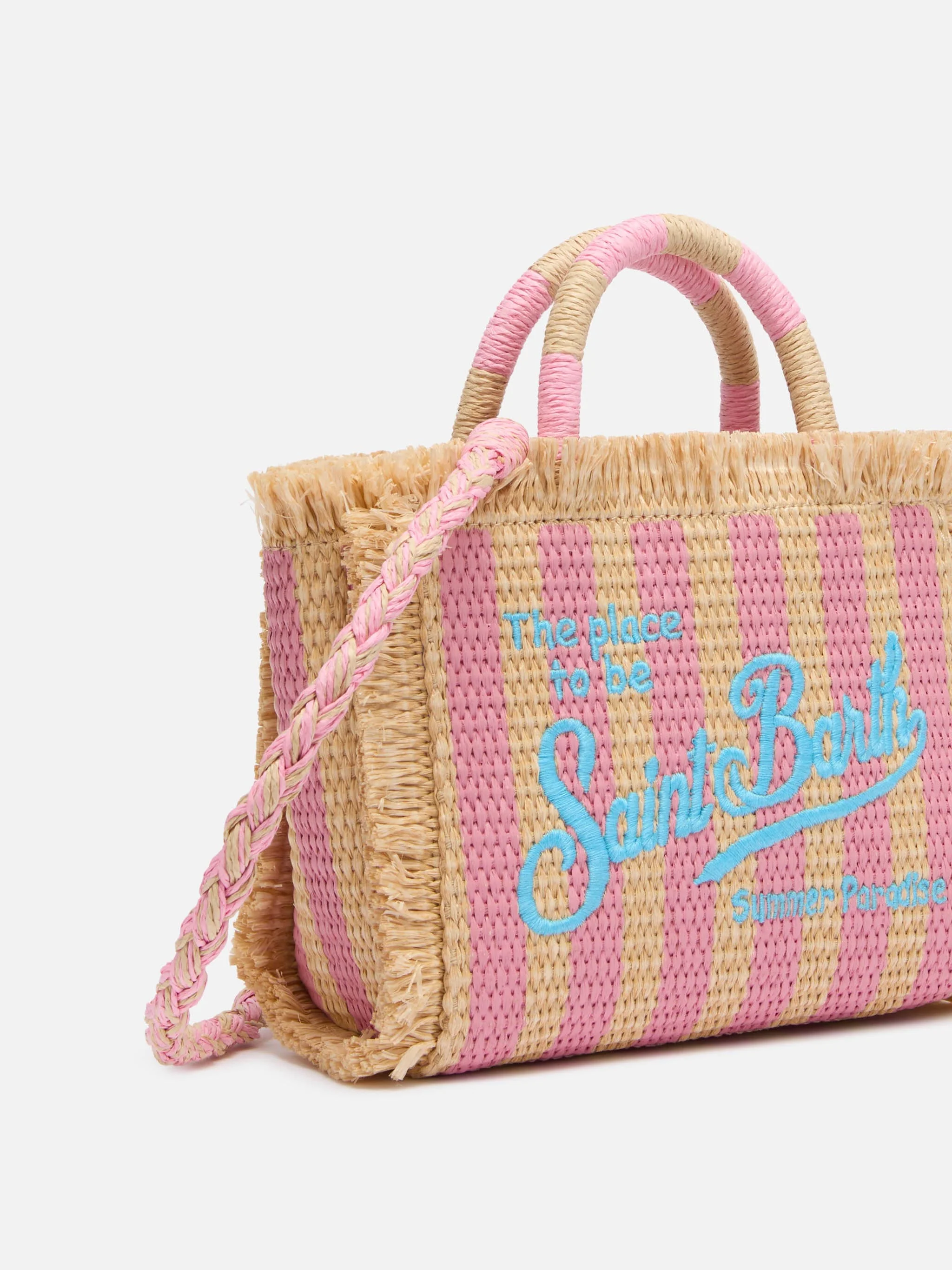 Mini Vanity Straw effect bag with striped print - Image 3