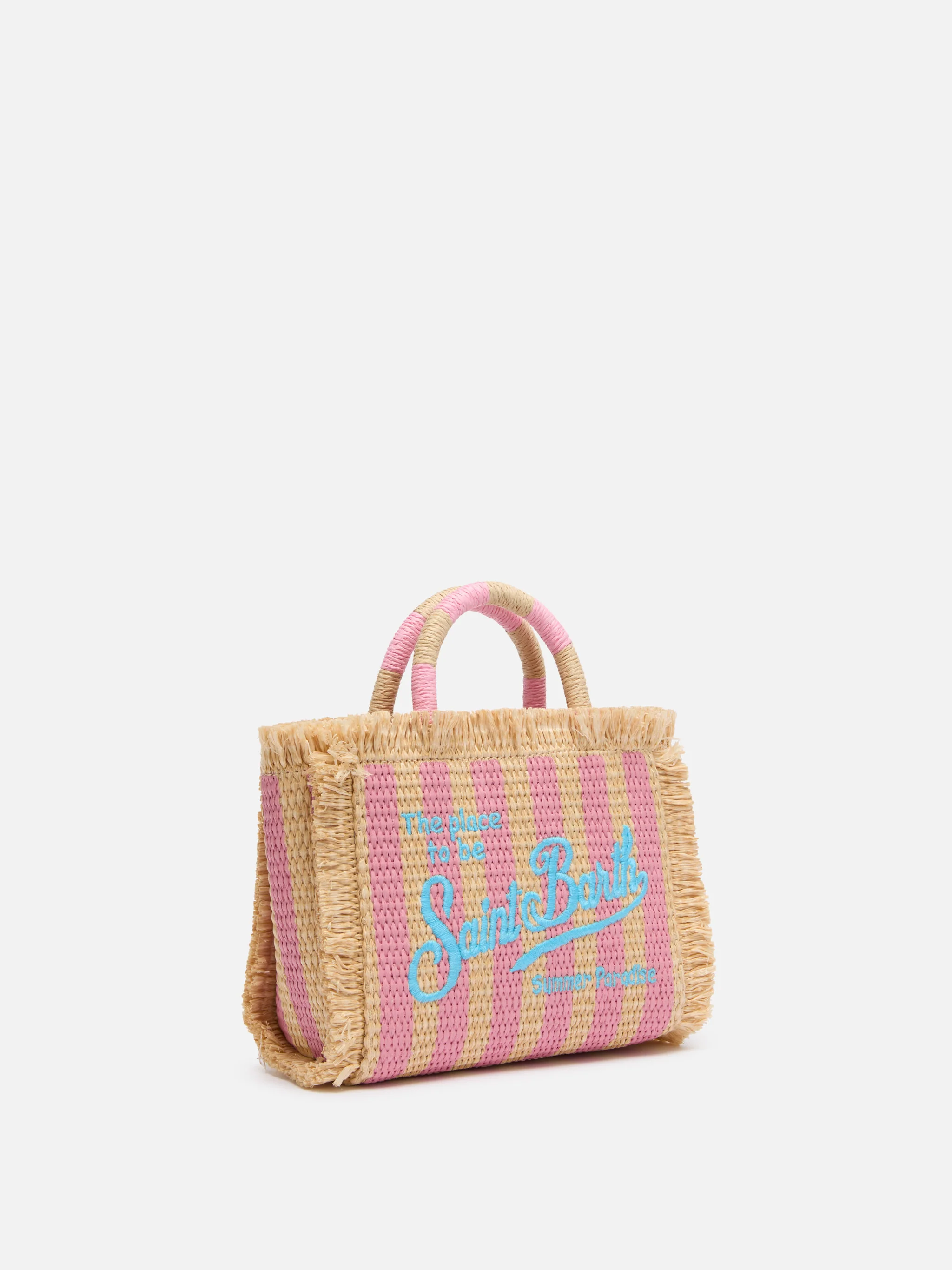 Mini Vanity Straw effect bag with striped print - Image 4