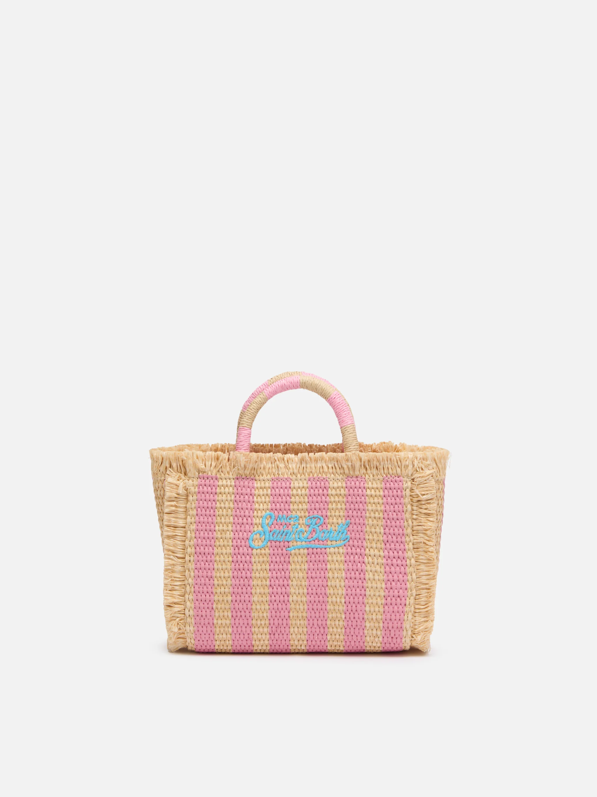 Mini Vanity Straw effect bag with striped print - Image 5