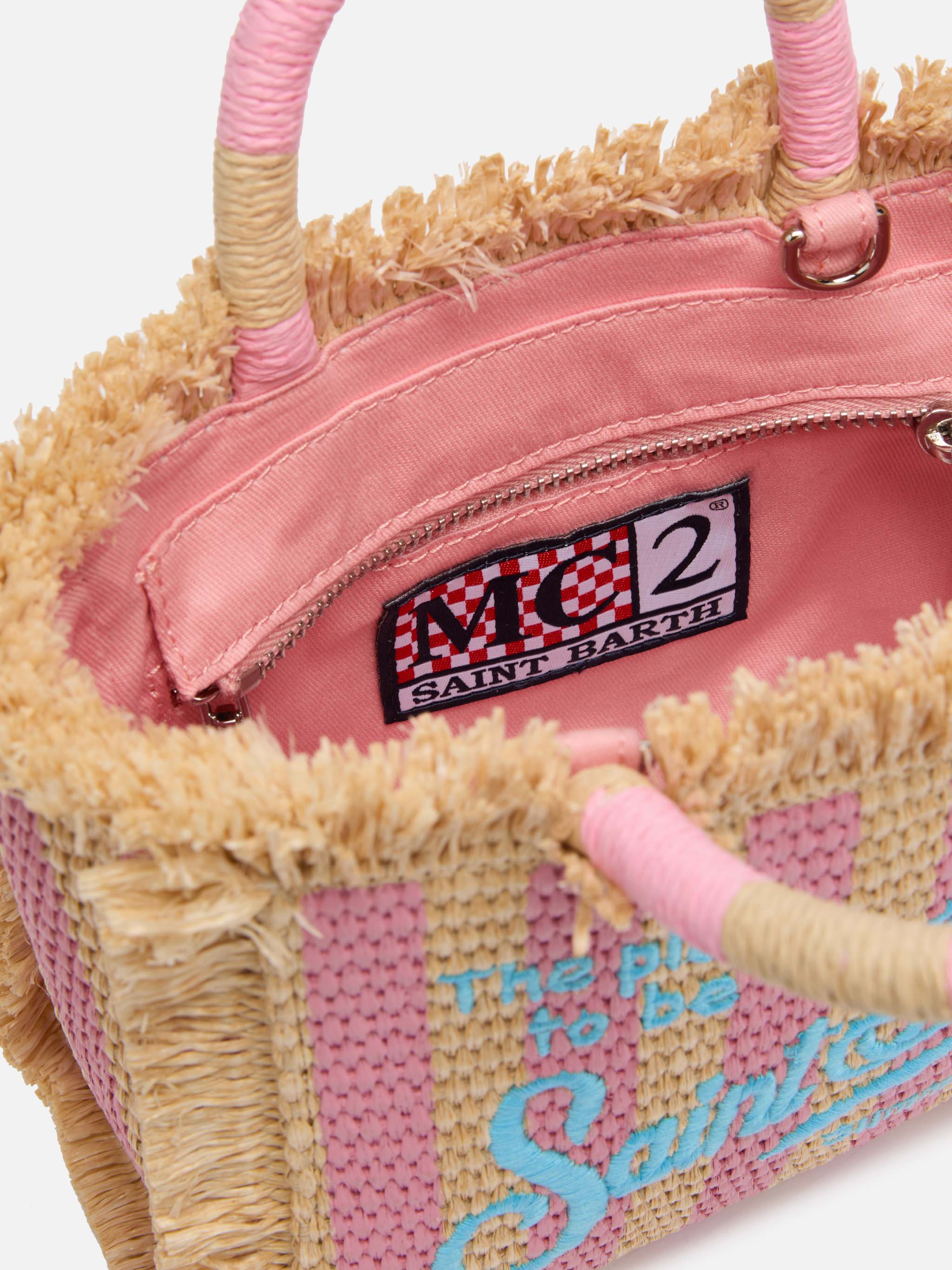 Mini Vanity Straw effect bag with striped print - Image 6