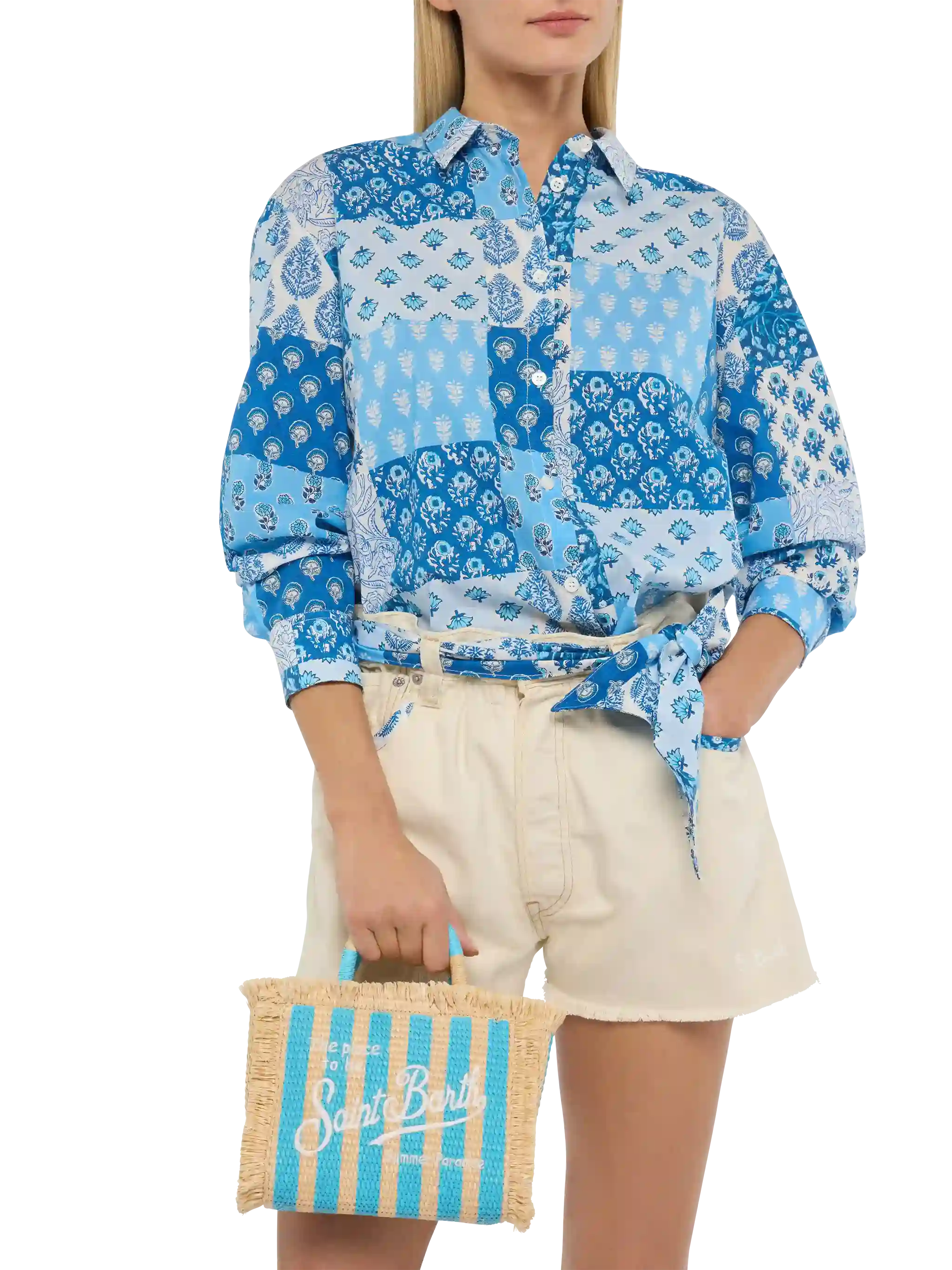 Mini Vanity Straw effect bag with striped print - Image 2