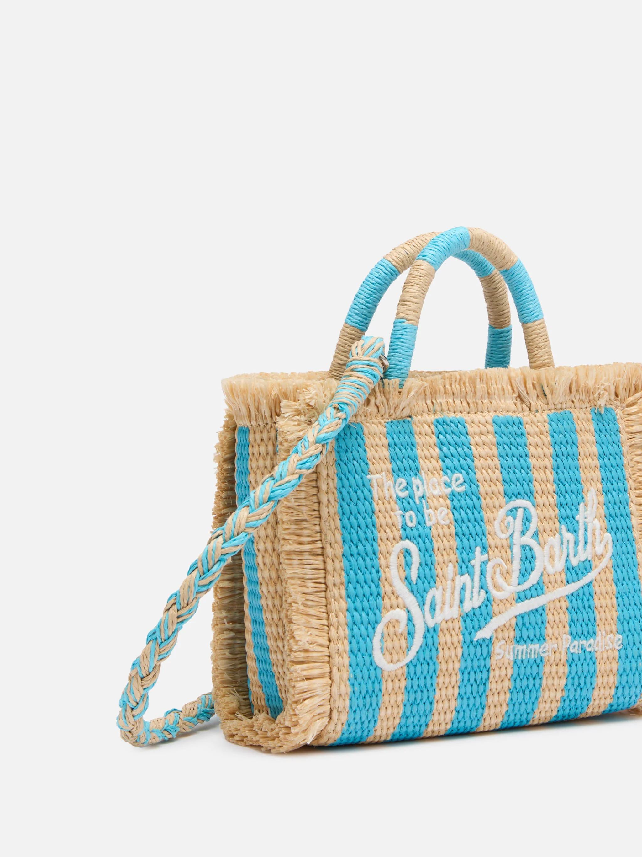 Mini Vanity Straw effect bag with striped print - Image 3