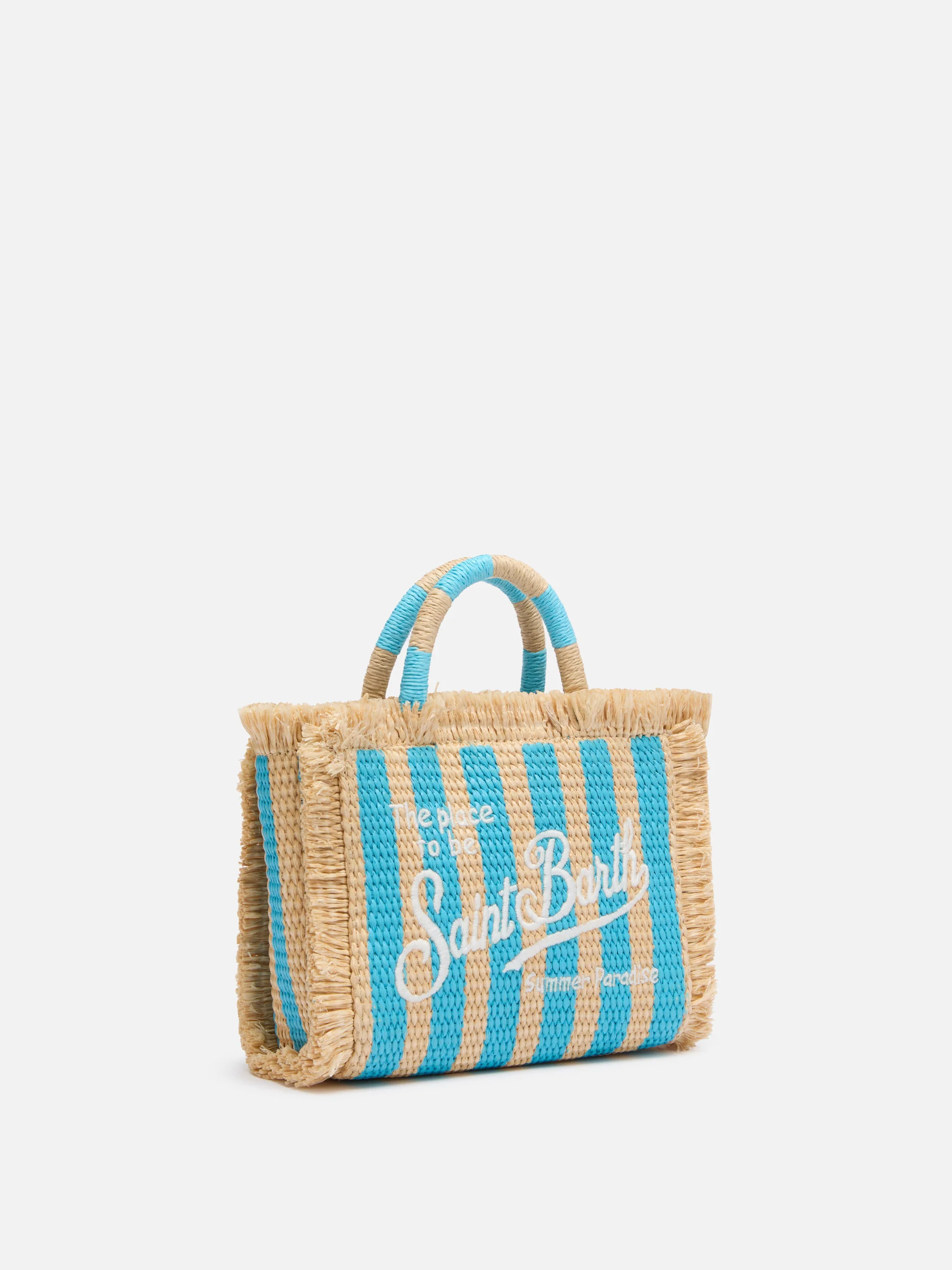 Mini Vanity Straw effect bag with striped print - Image 4