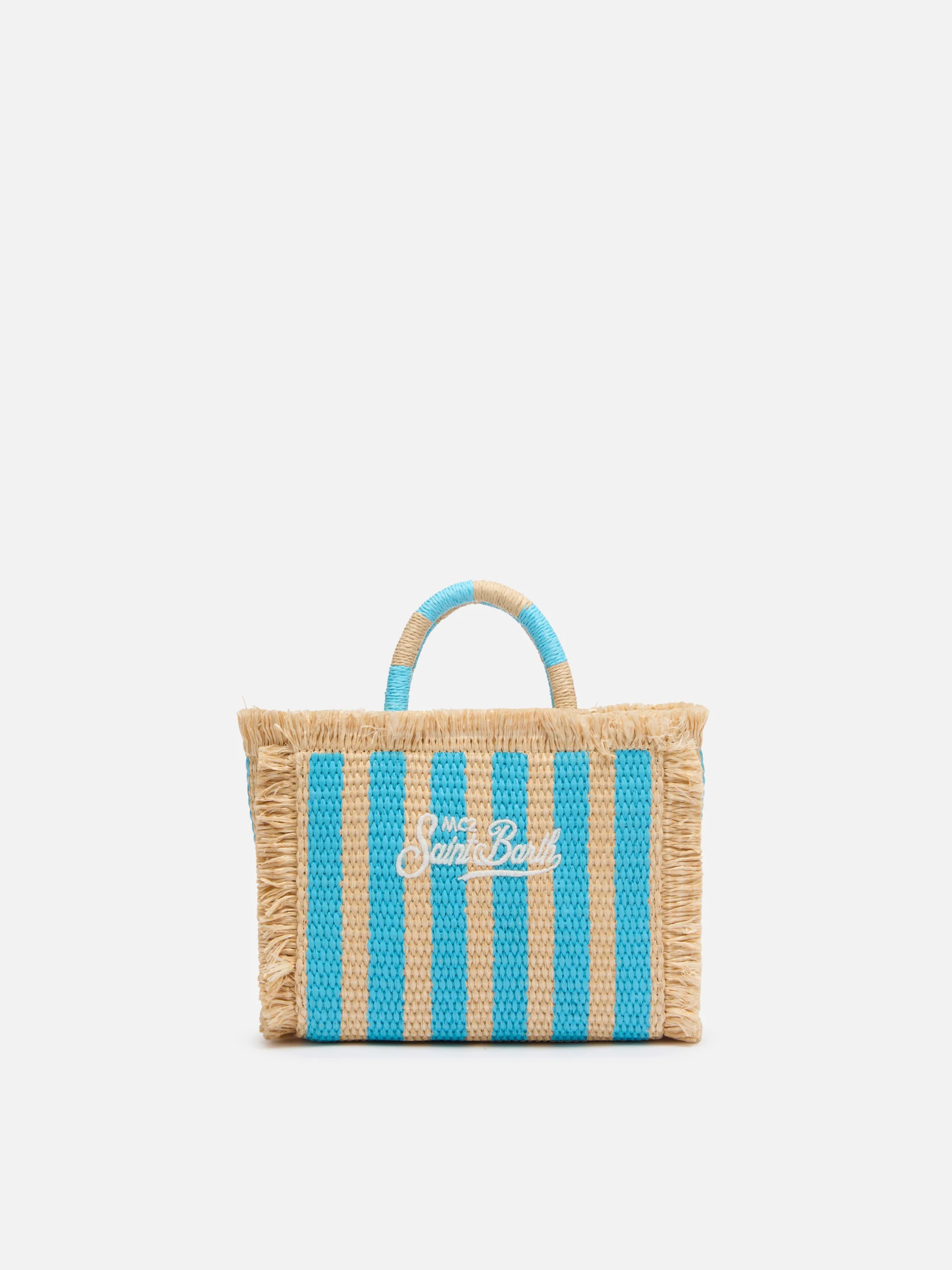 Mini Vanity Straw effect bag with striped print - Image 5