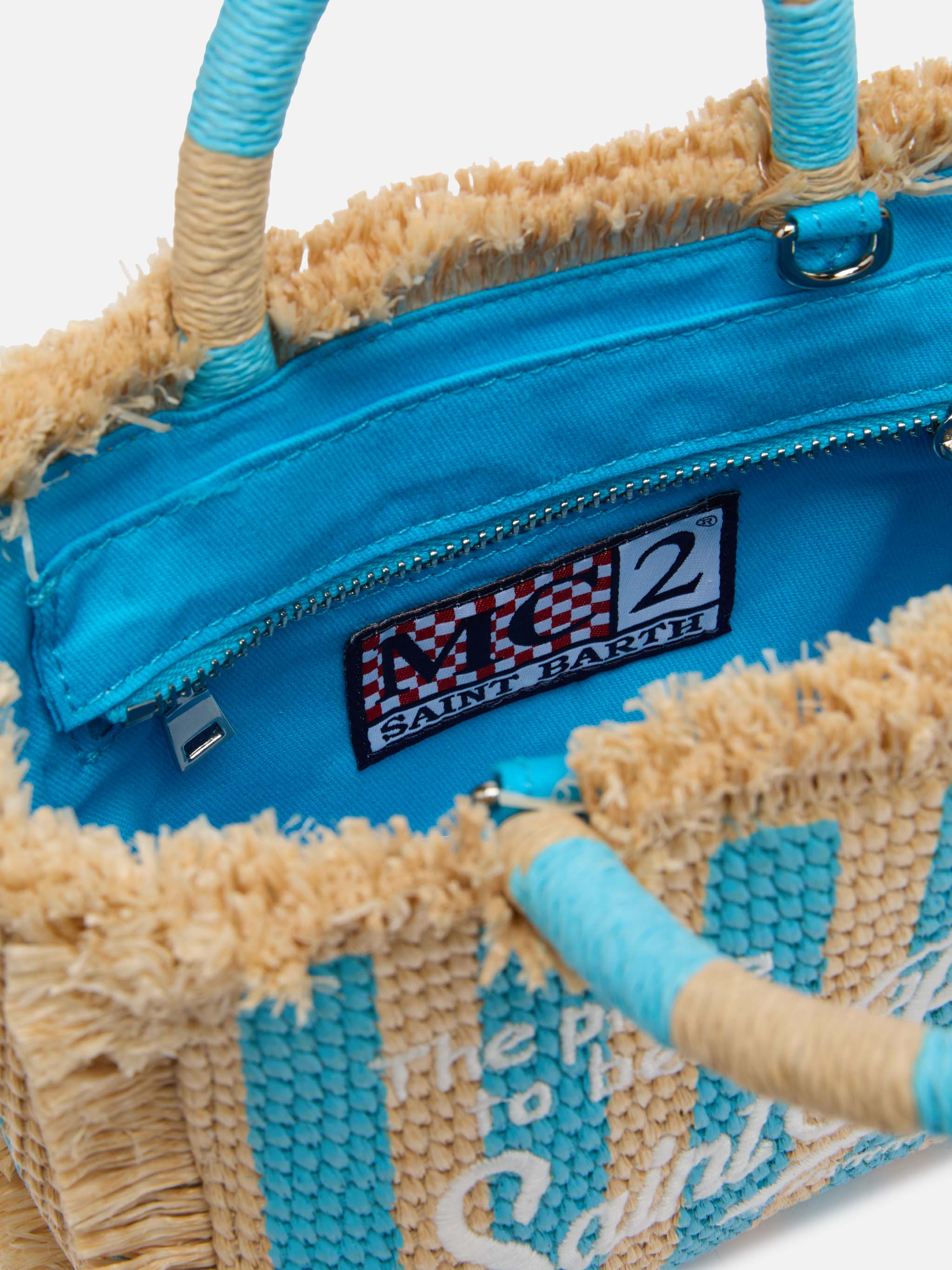 Mini Vanity Straw effect bag with striped print - Image 6
