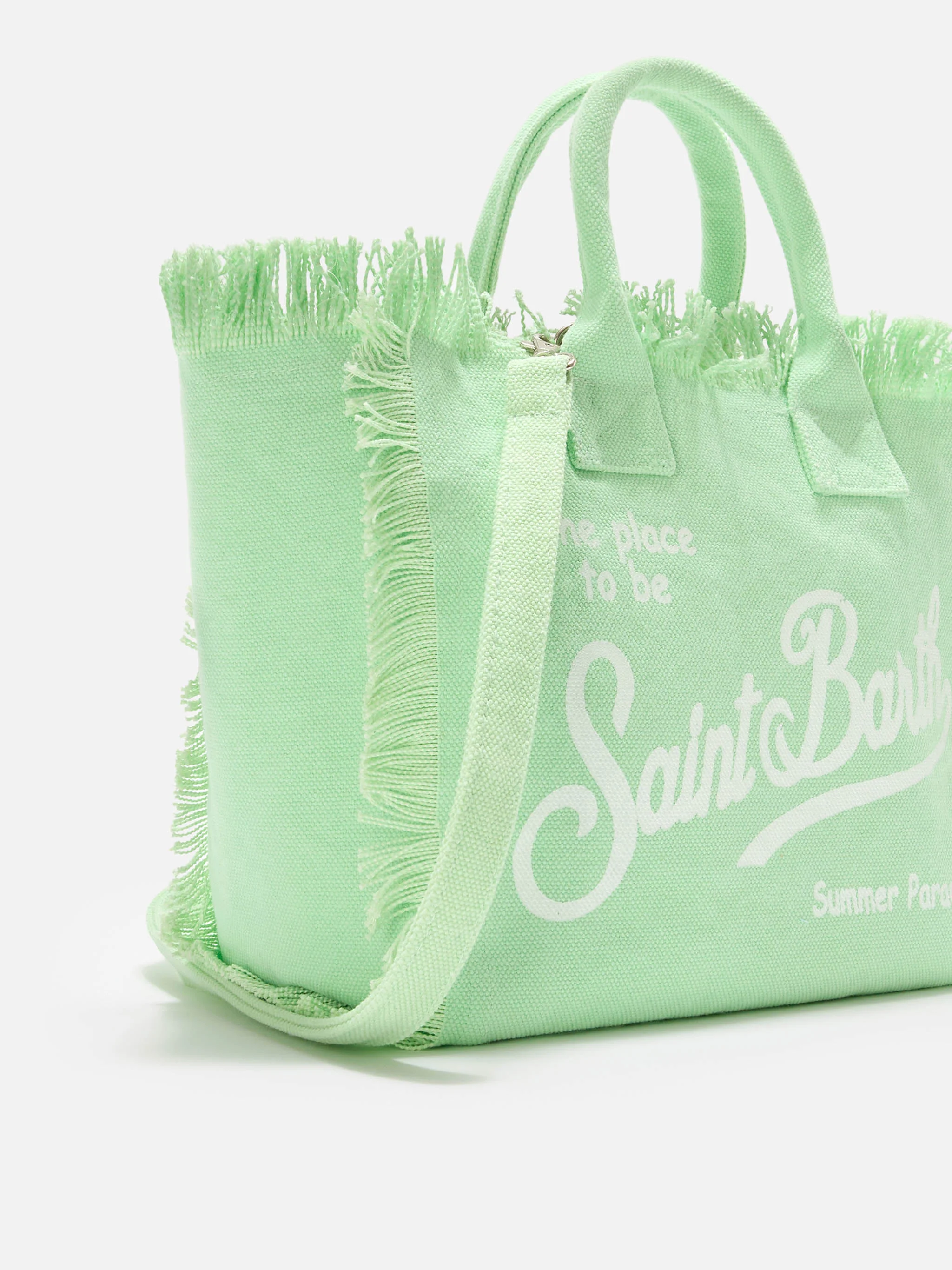 Mint green canvas Colette bag with fringes - Image 3