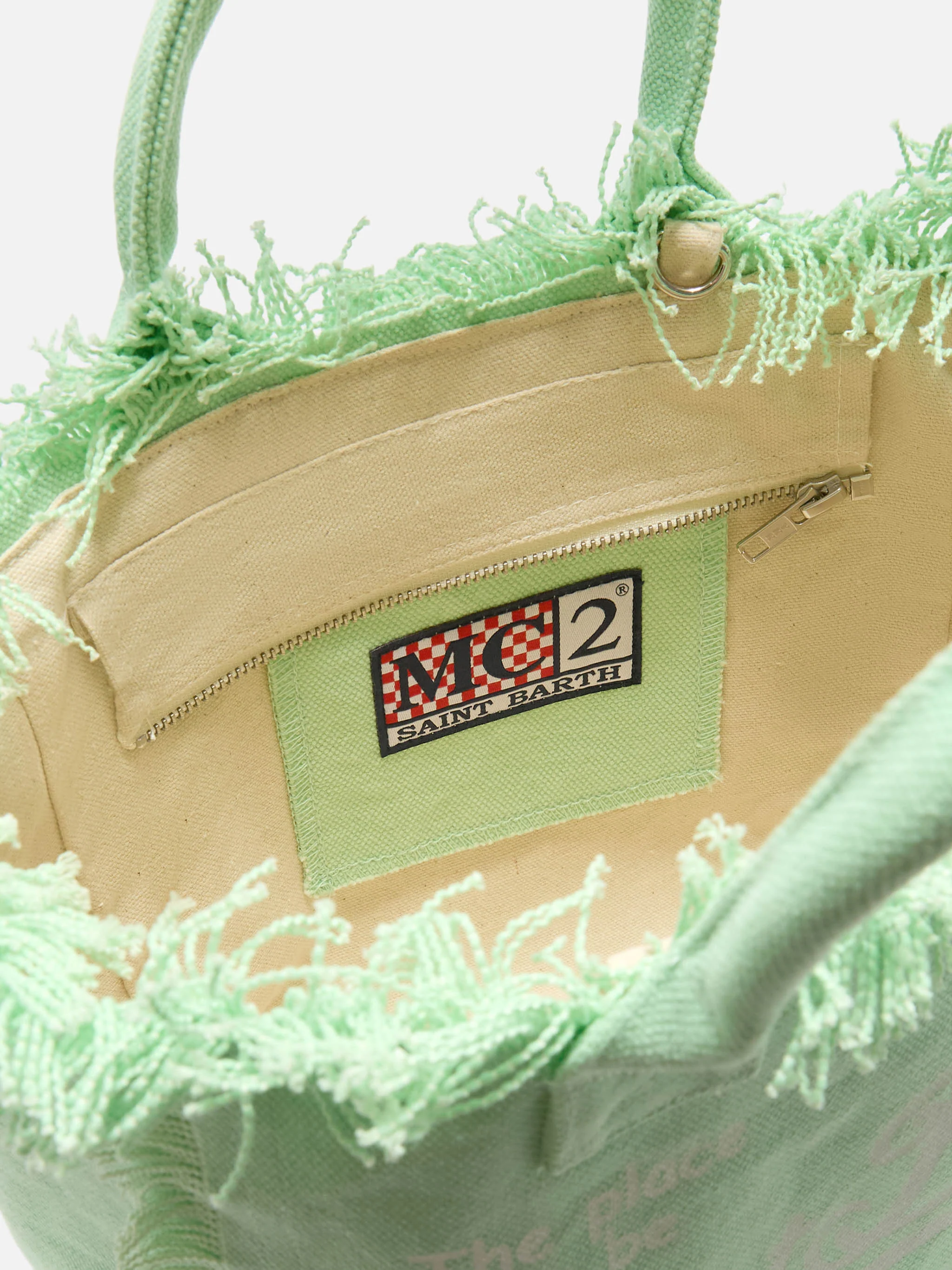 Mint green canvas Colette bag with fringes - Image 4