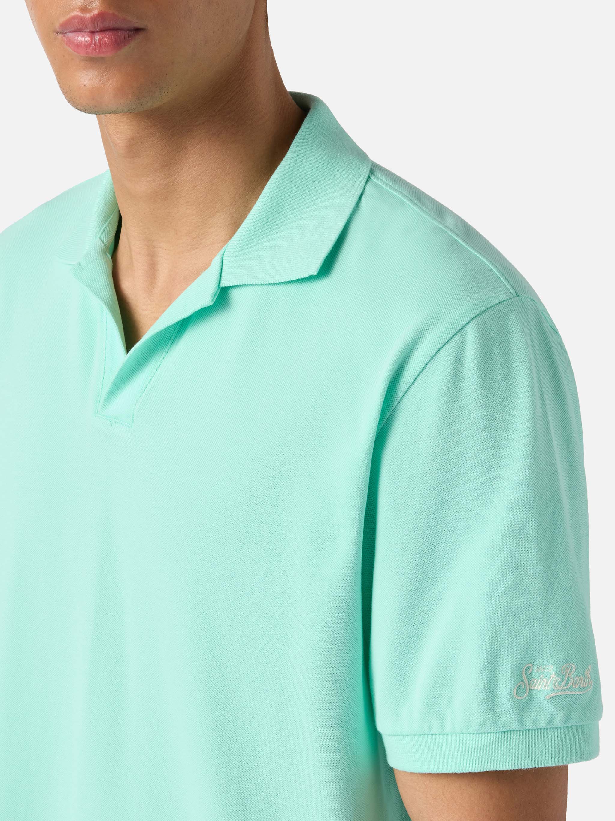 Charles polo in mint green cotton piquet - Image 2