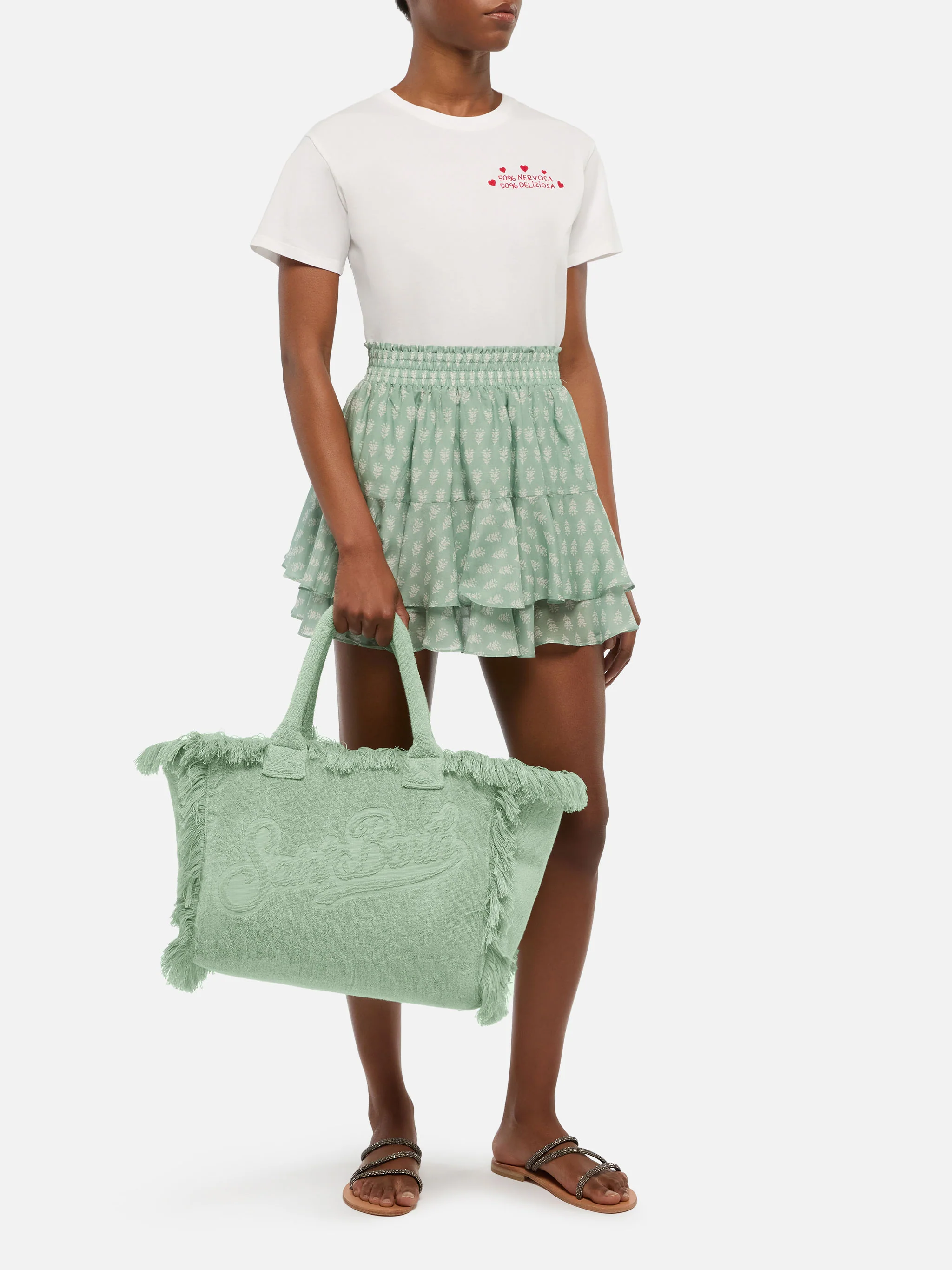 Mint green solid color terry effect Vanity regular bag - Image 2