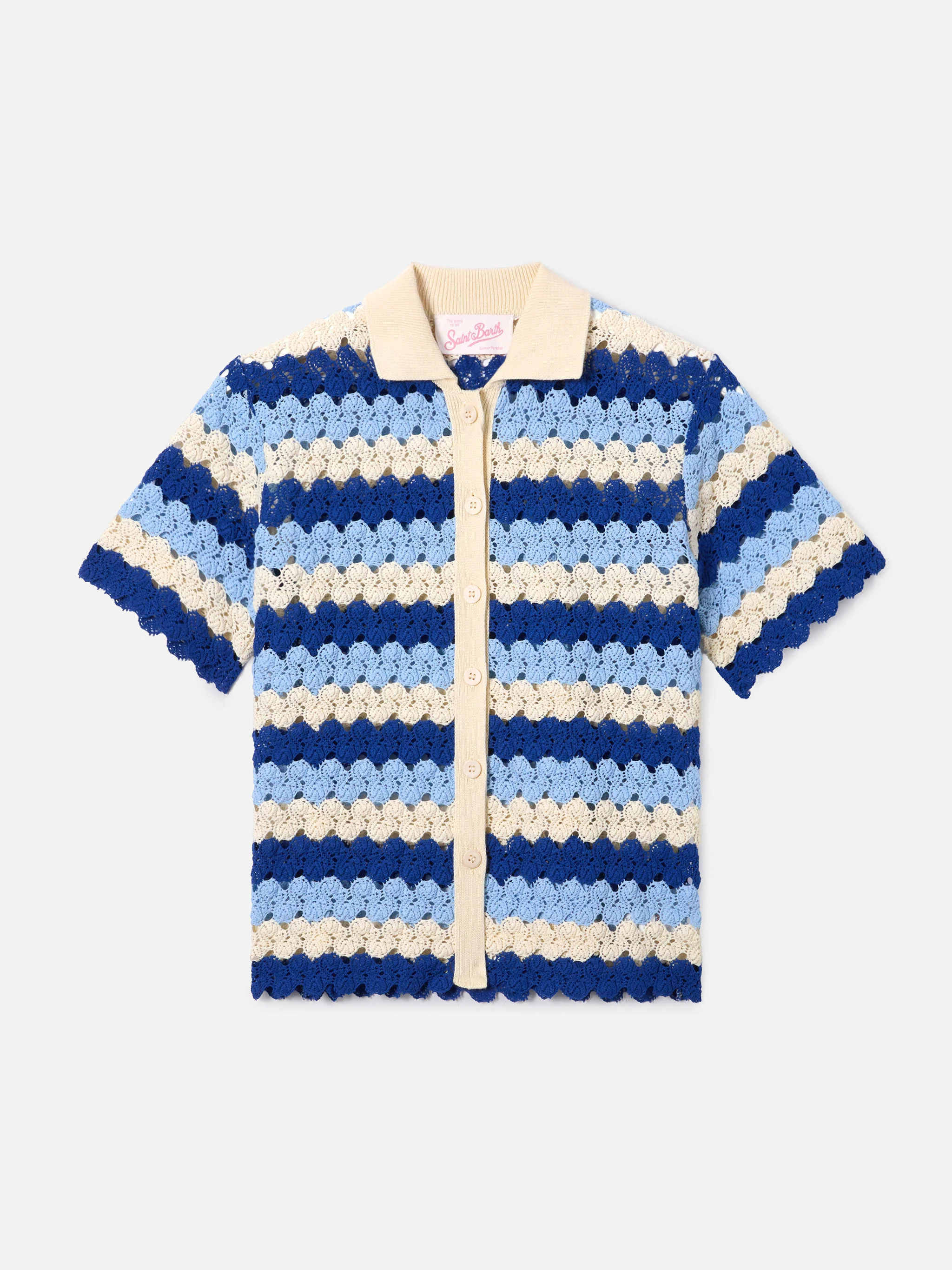 Monet crochet-effect cotton knit polo with striped pattern - Image 5