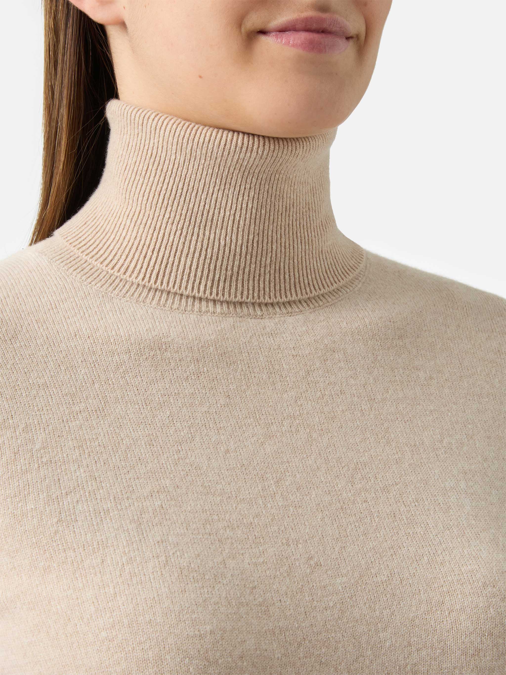 Moody turtleneck sweater in cashmere in beige melange with St. Barth embroidery - Image 2