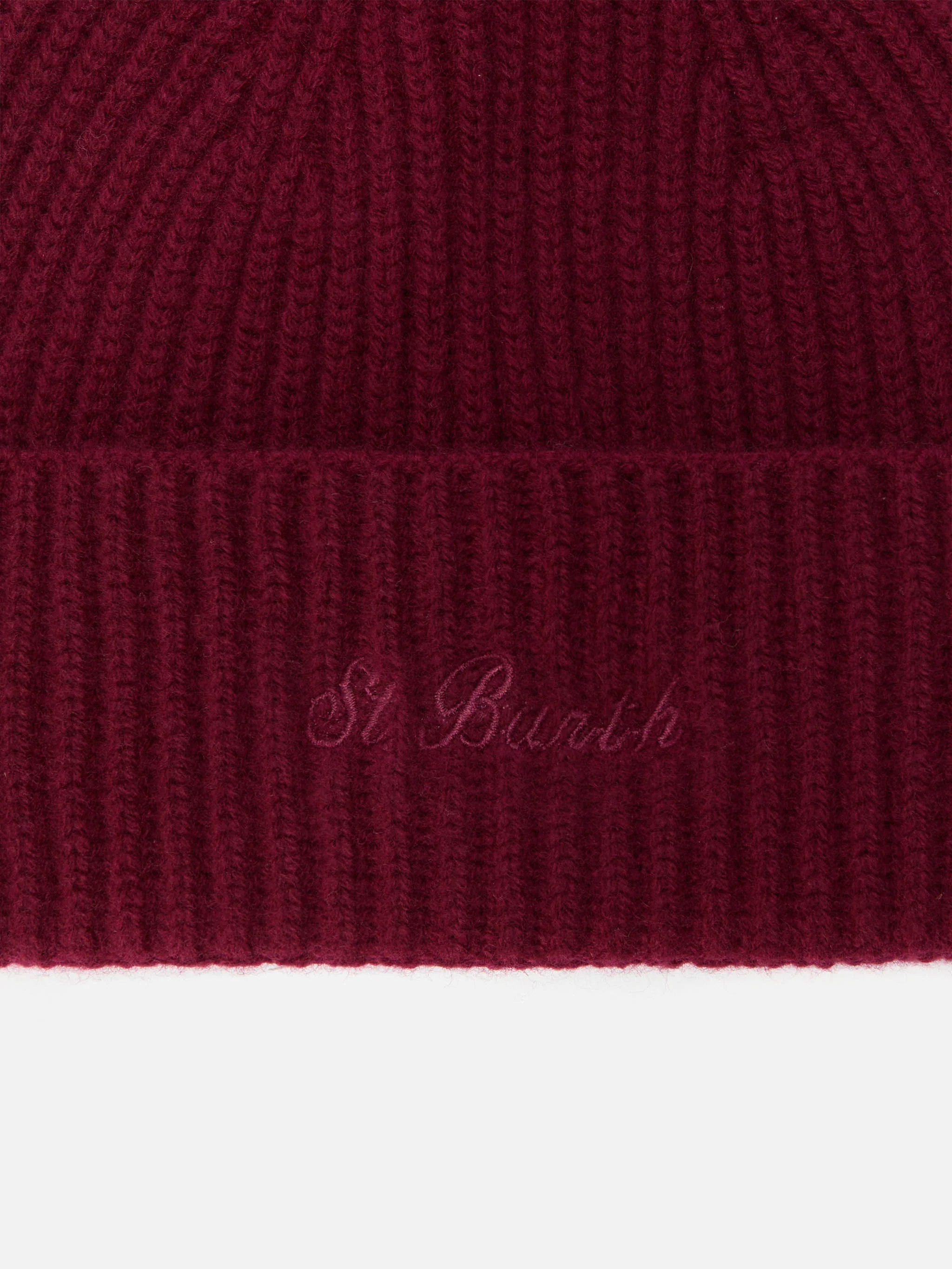 Moss Beanie in burgundy 100% WOOL with St. Barth embroidery - Image 2