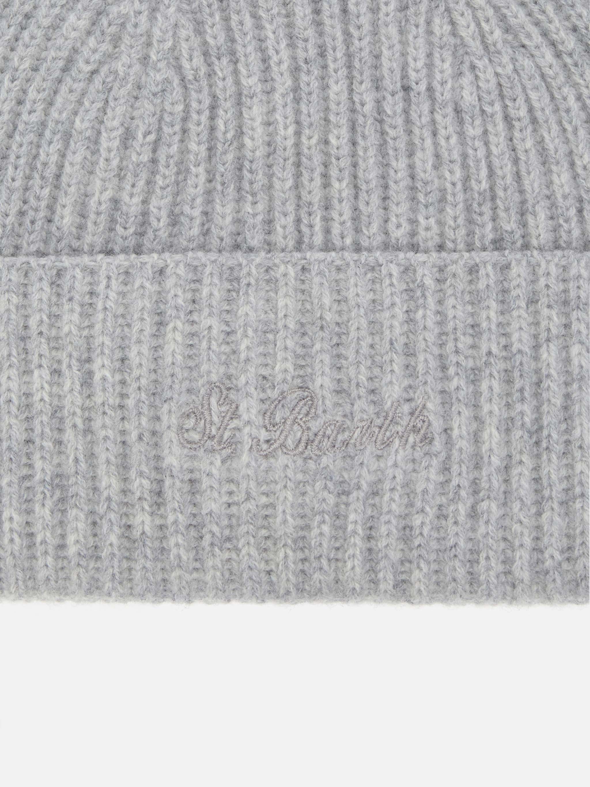 Moss Beanie in melange grey 100% WOOL with St. Barth embroidery - Image 2