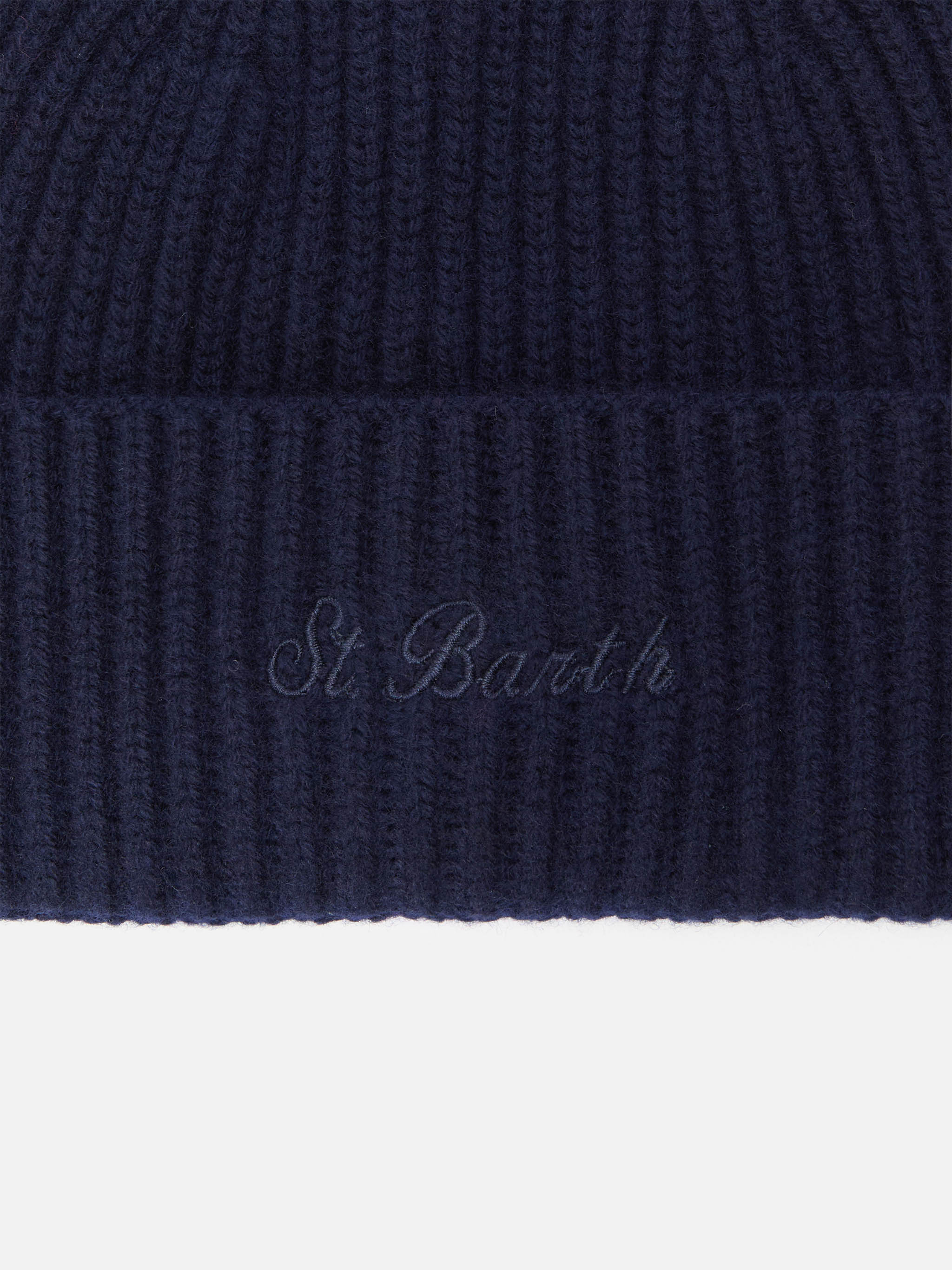 Moss Beanie in midnight blue 100% WOOL with St. Barth embroidery - Image 2