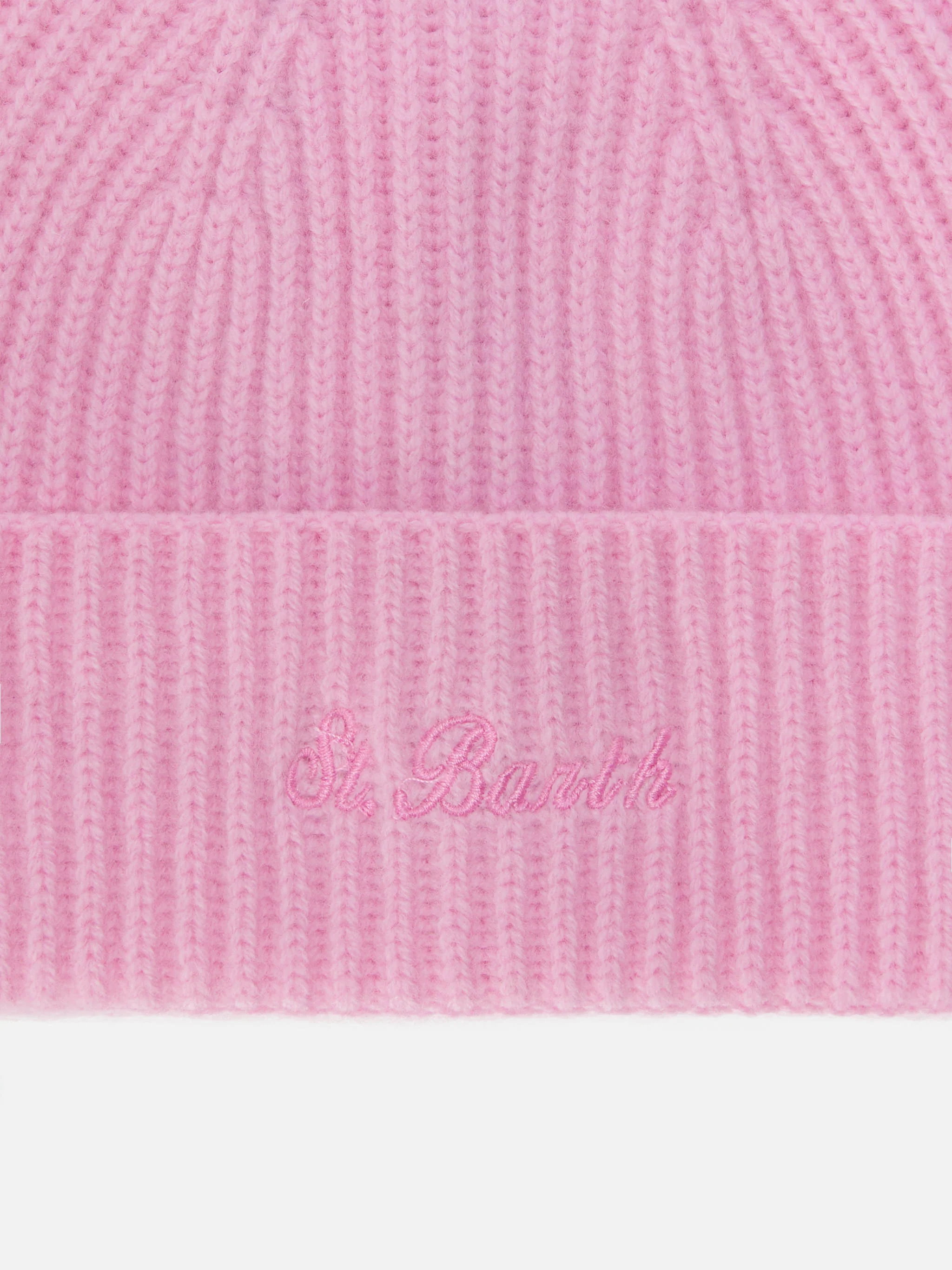 Moss Beanie in pink 100% WOOL with St. Barth embroidery - Image 2