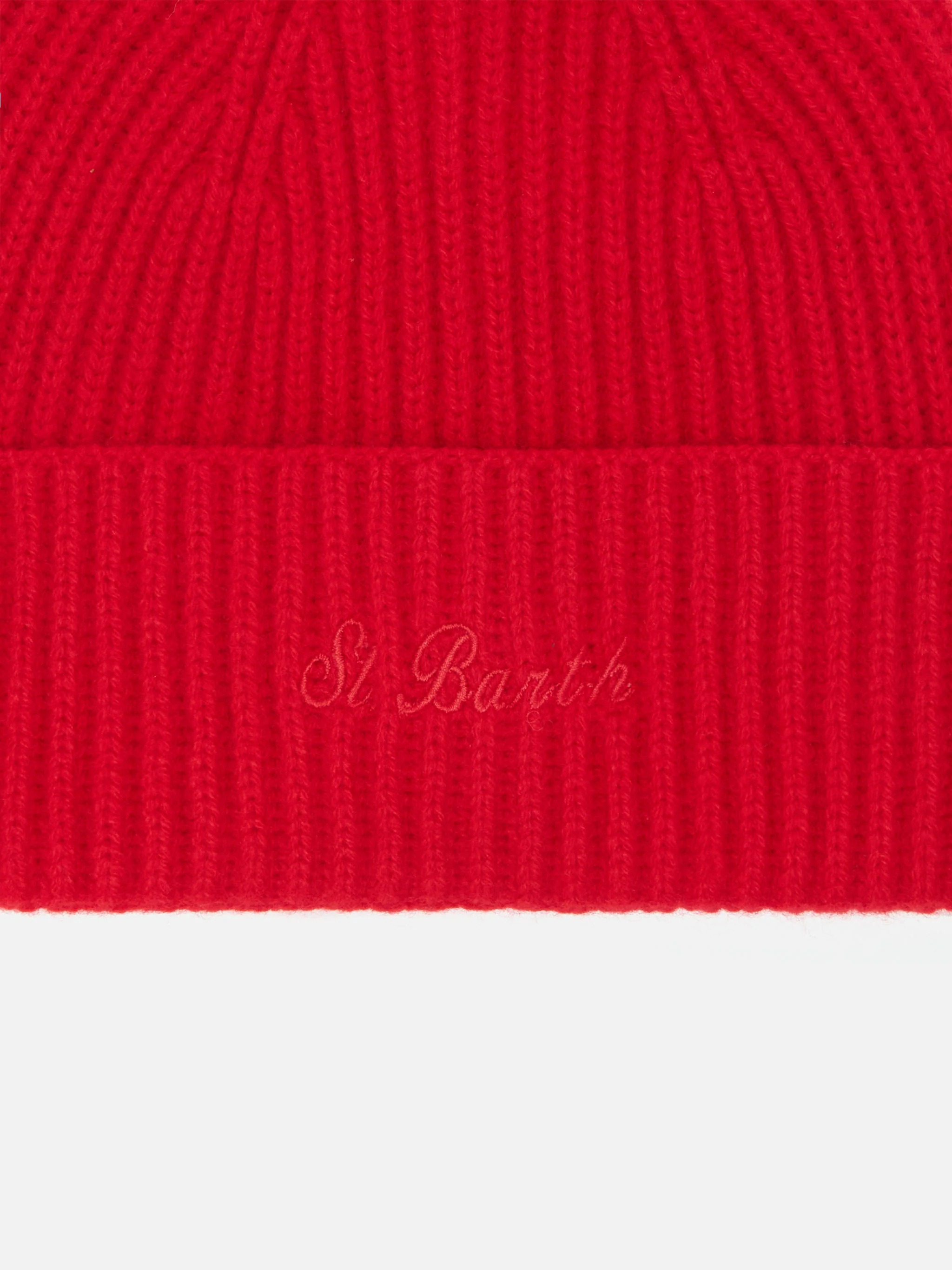 Moss Beanie in red 100% WOOL with St. Barth embroidery - Image 2
