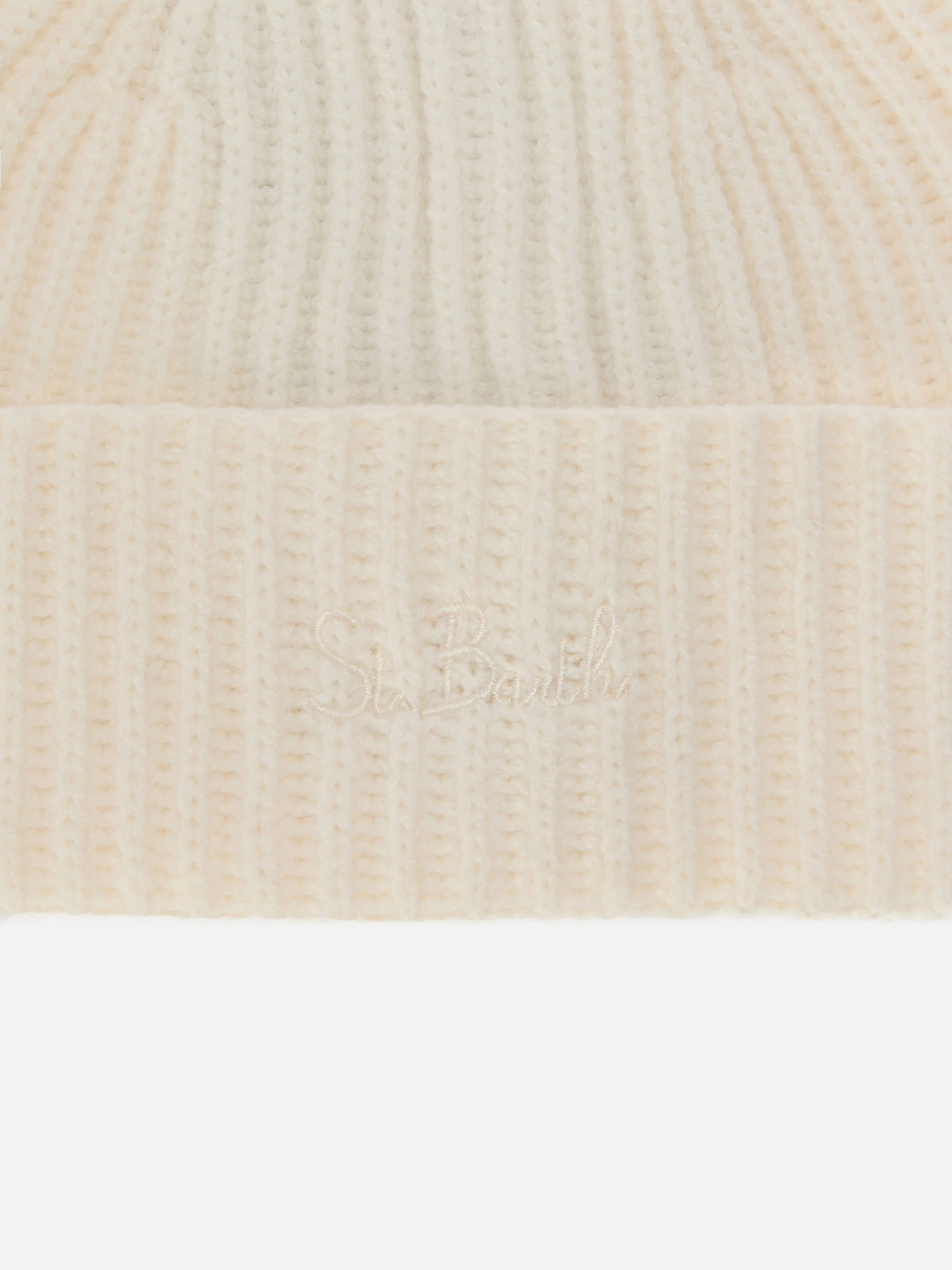 Moss Jr beanie in white 100% WOOL with St. Barth embroidery - Image 2