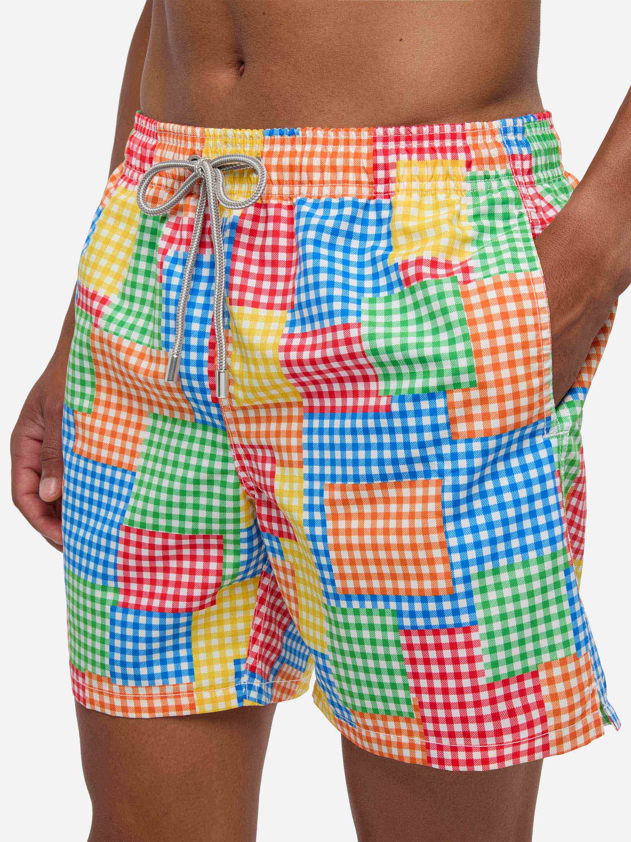 Multicolor gingham man swim shorts - Image 4
