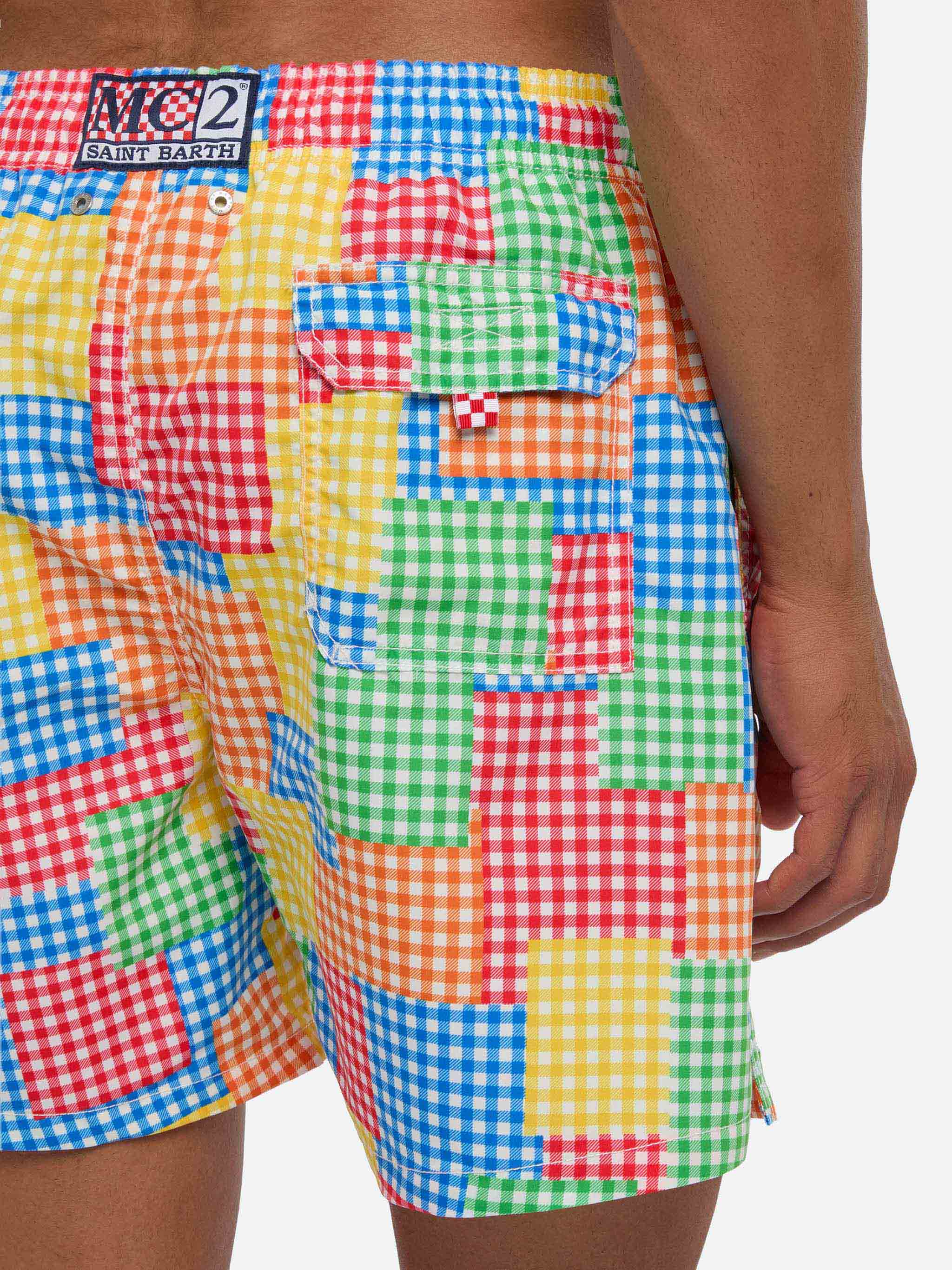 Multicolor gingham man swim shorts - Image 6