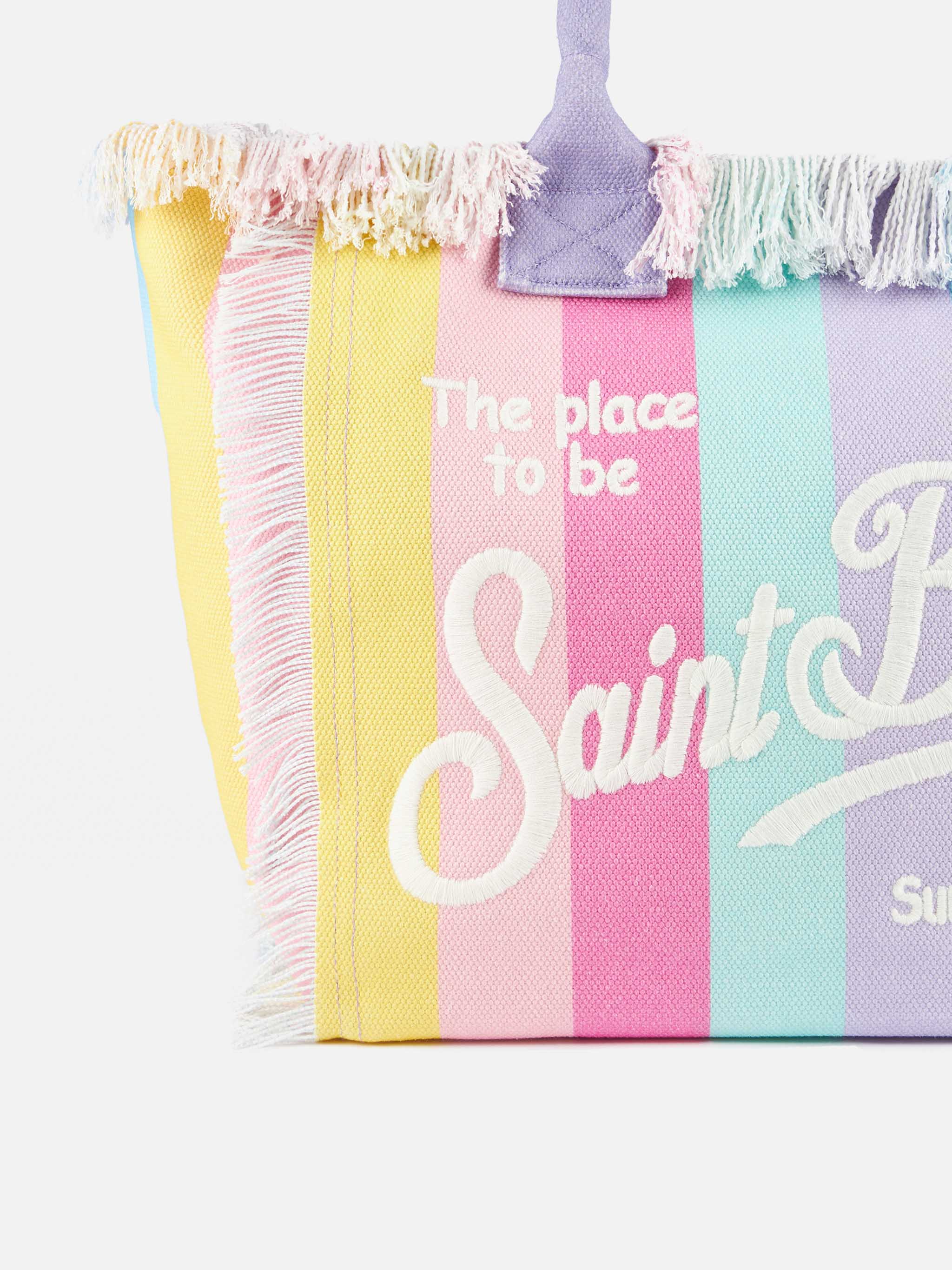 Multicolor striped cotton canvas Vanity tote bag - Image 3