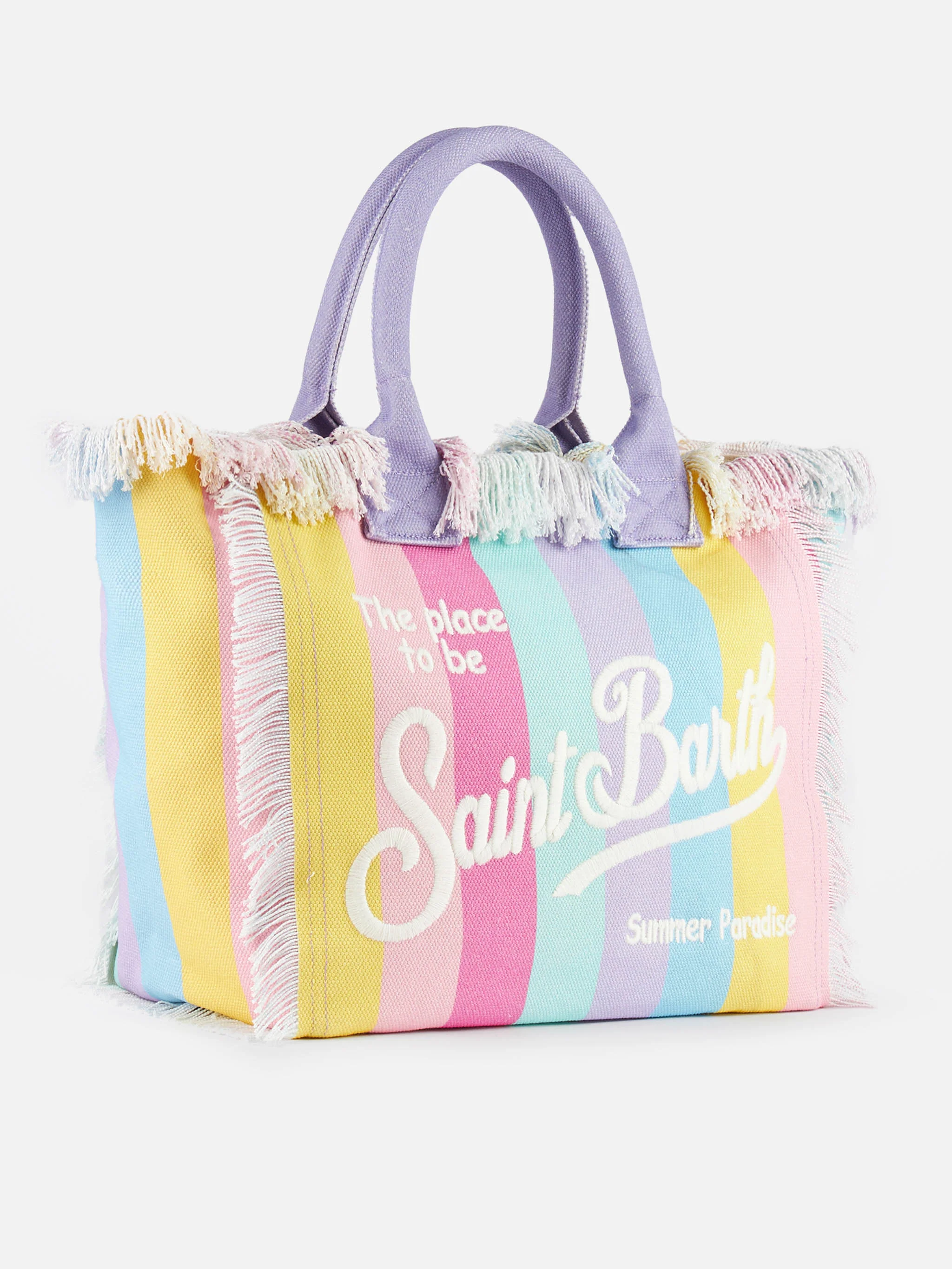 Multicolor striped cotton canvas Vanity tote bag - Image 4