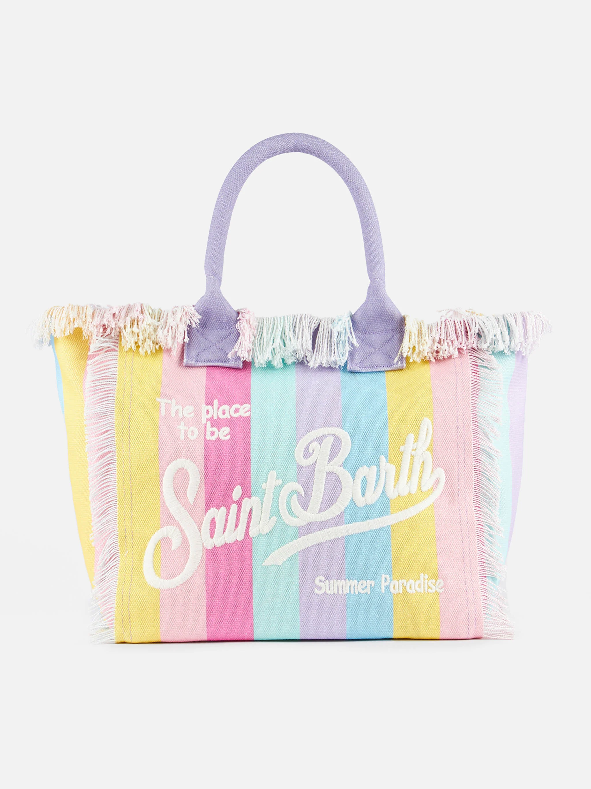 Multicolor striped cotton canvas Vanity tote bag - Image 5