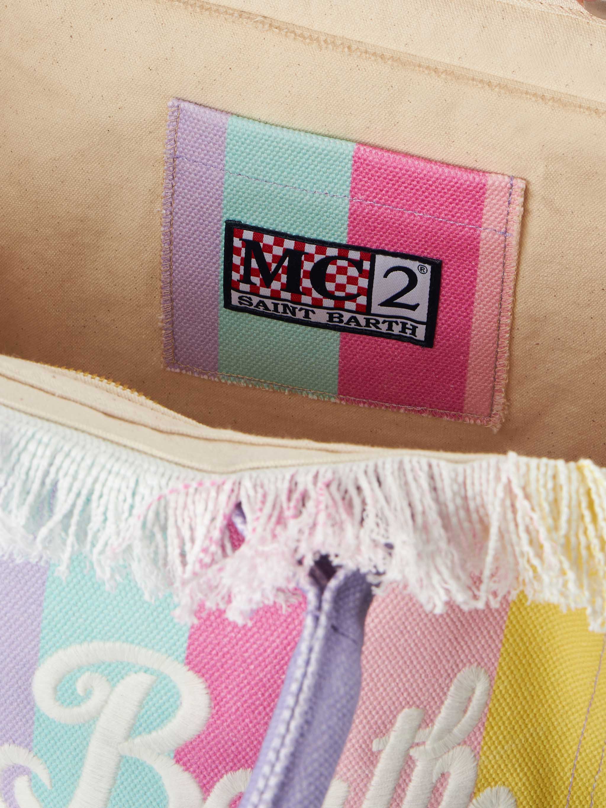 Multicolor striped cotton canvas Vanity tote bag - Image 6