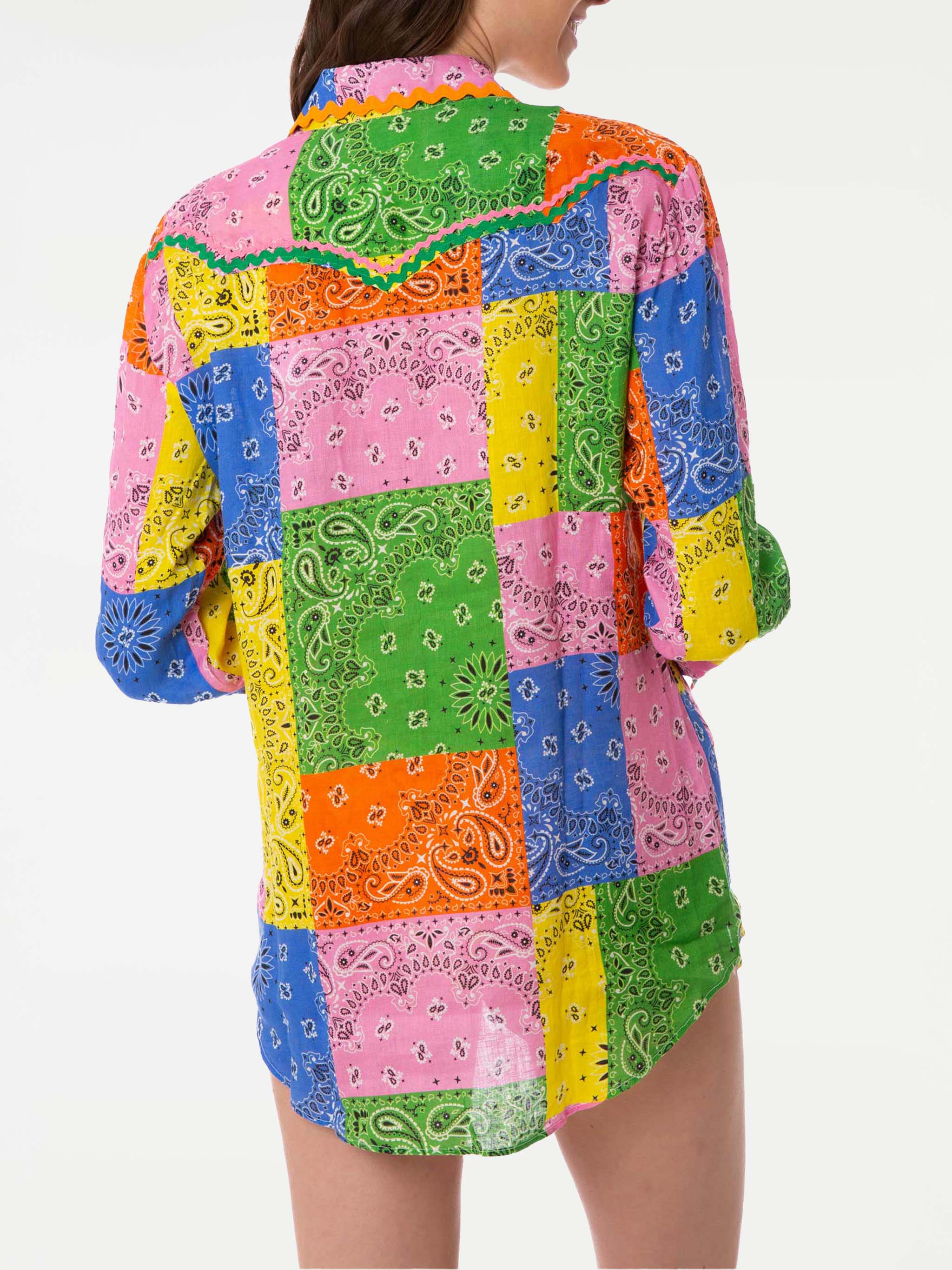 Multicolour bandanna print linen shirt - Image 2