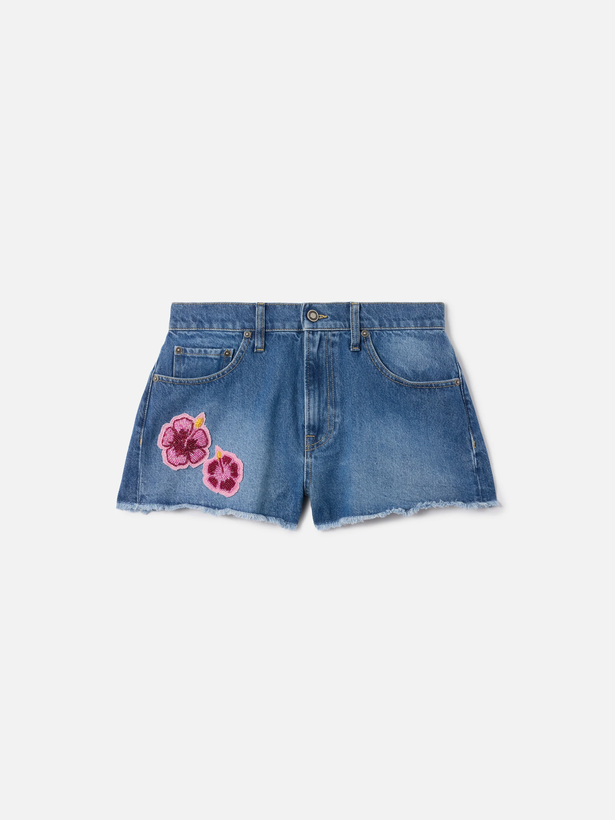 Musa denim shorts with embroidered floral patches - Image 4