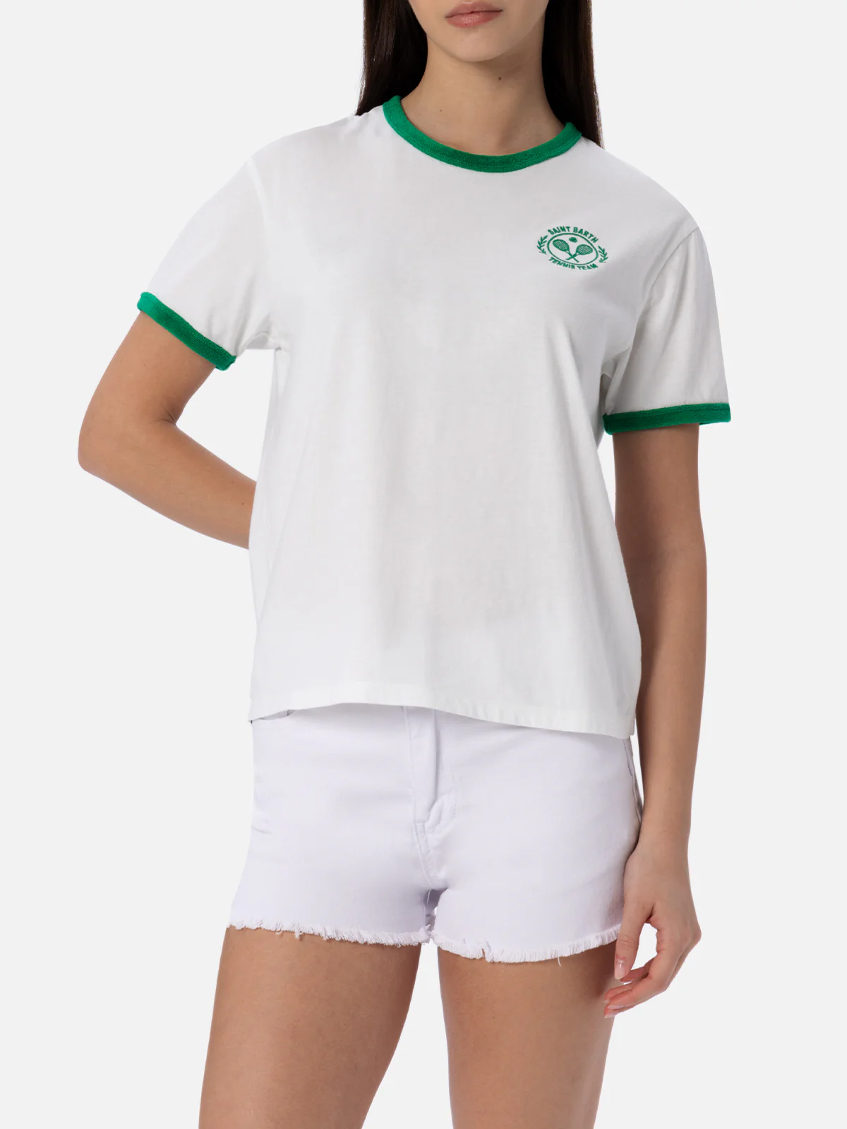 Emilie cotton t-shirt with terry details and embroidery - Image 2