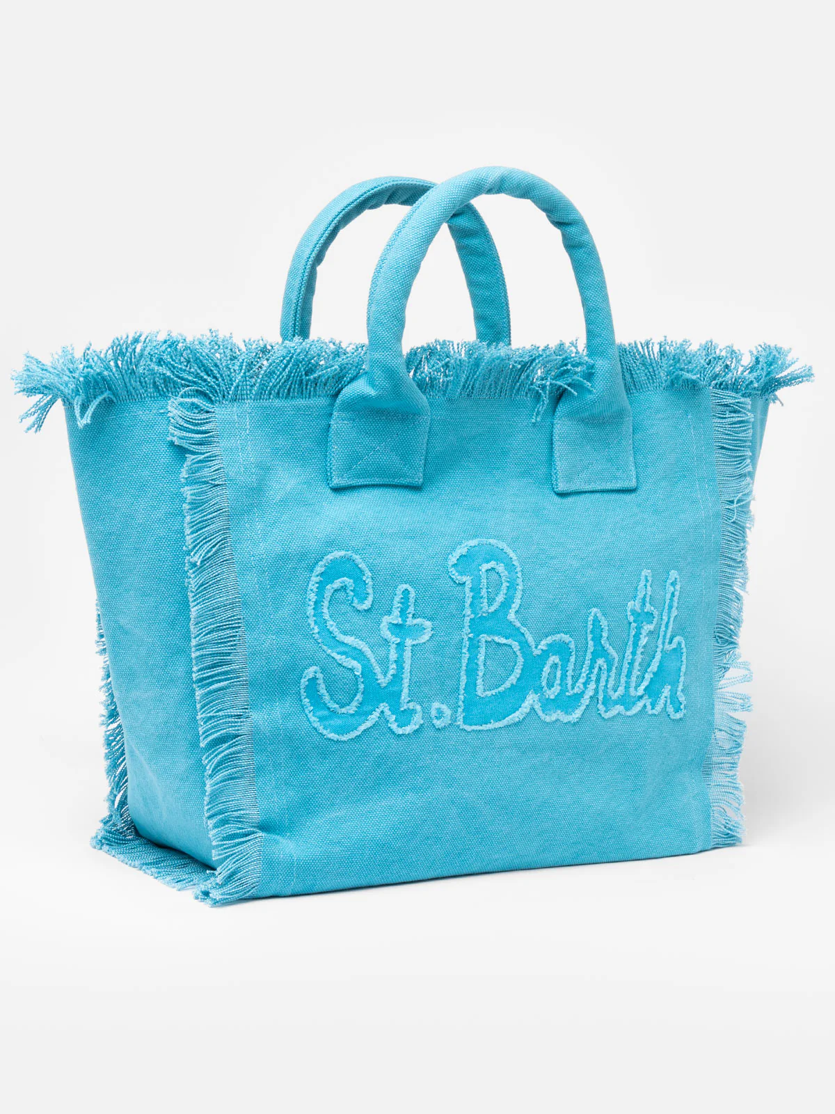 Light blue cotton canvas Vanity tote bag with logo patch - Image 3
