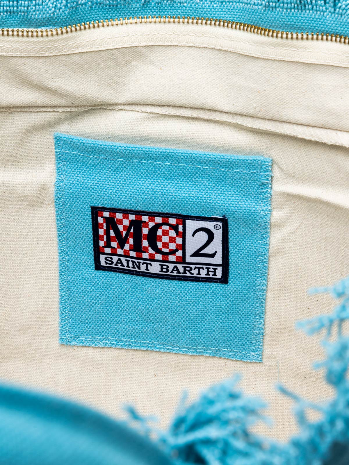 Light blue cotton canvas Vanity tote bag with logo patch - Image 5