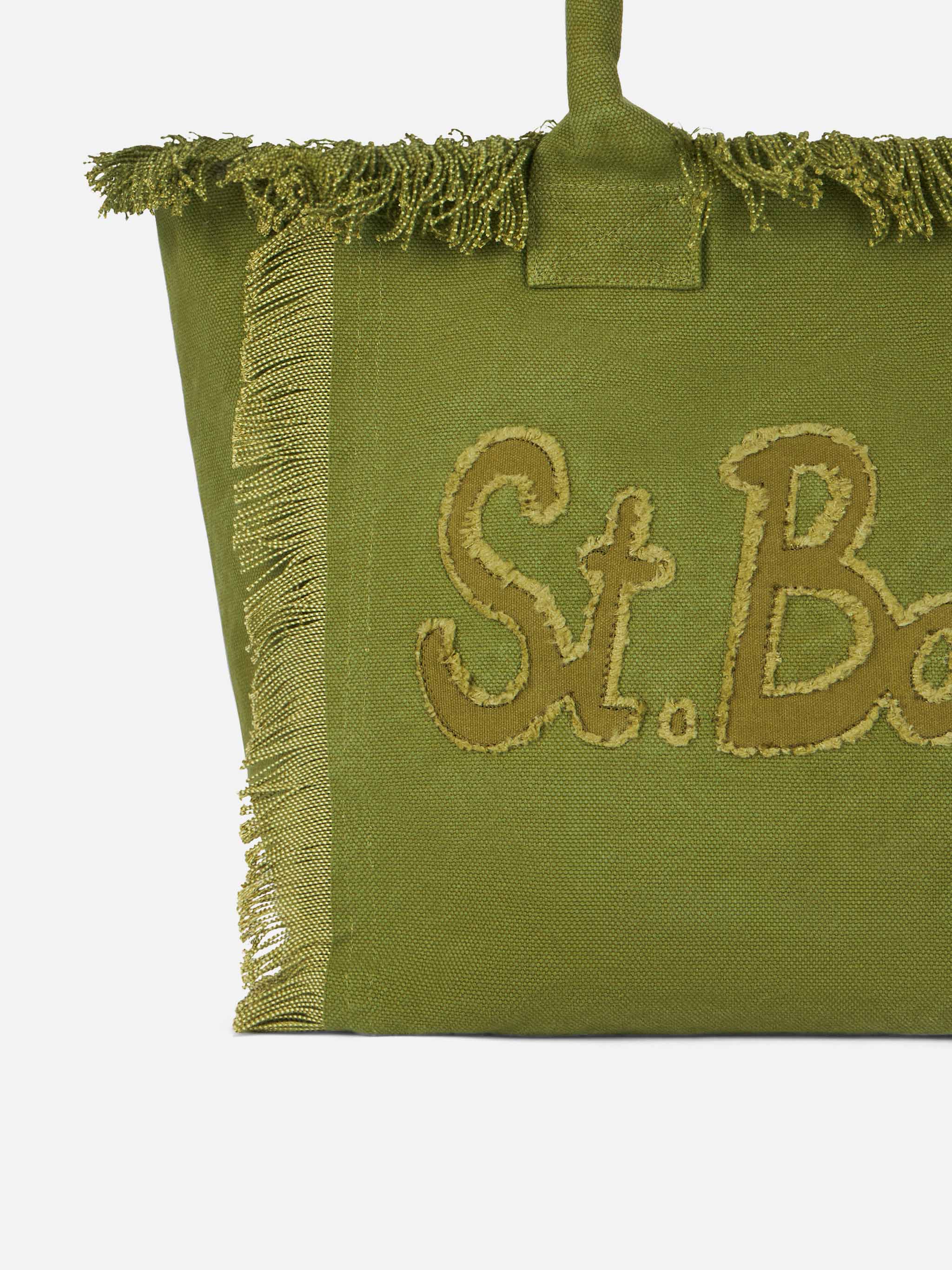 Military green cotton canvas Vanity tote bag with logo patch - Image 5