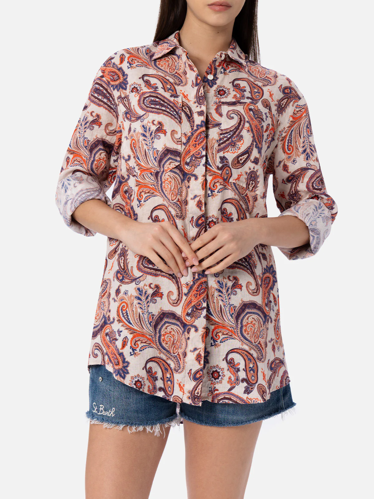 Alodie linen shirt with paisley print