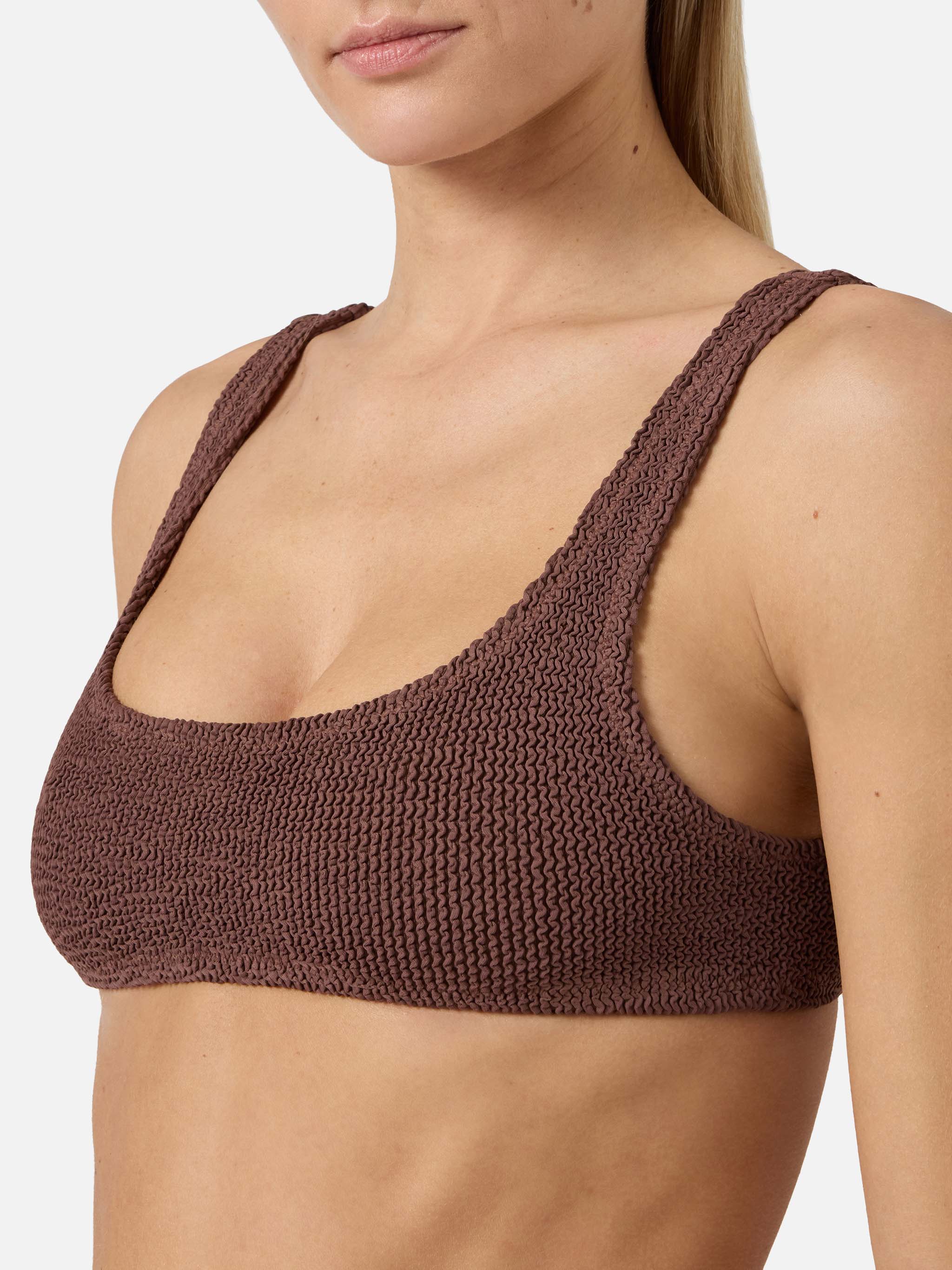 Naima bralette bikini top in brown crinkle fabric - Image 2
