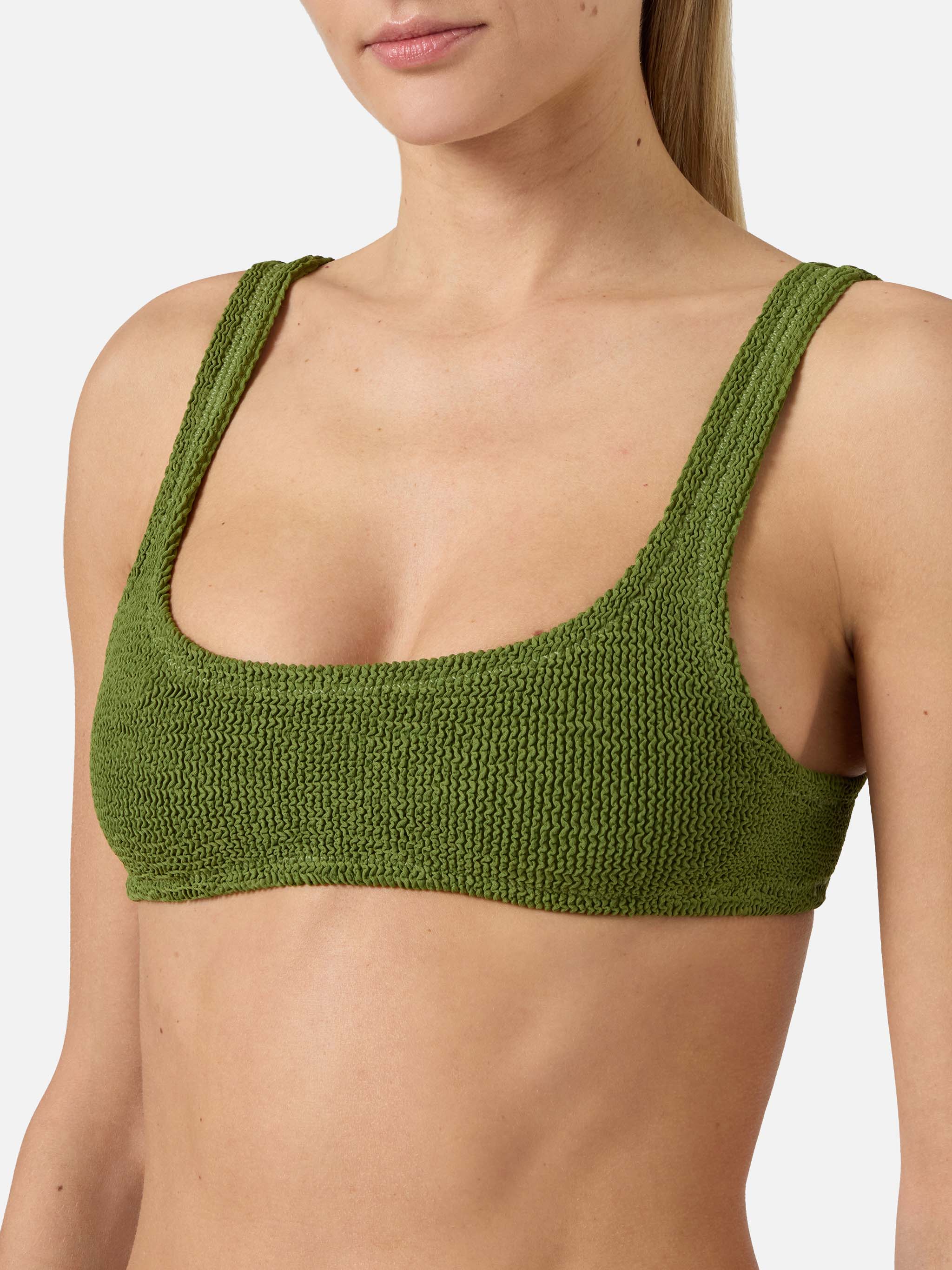 Naima bralette bikini top in military green crinkle fabric - Image 2