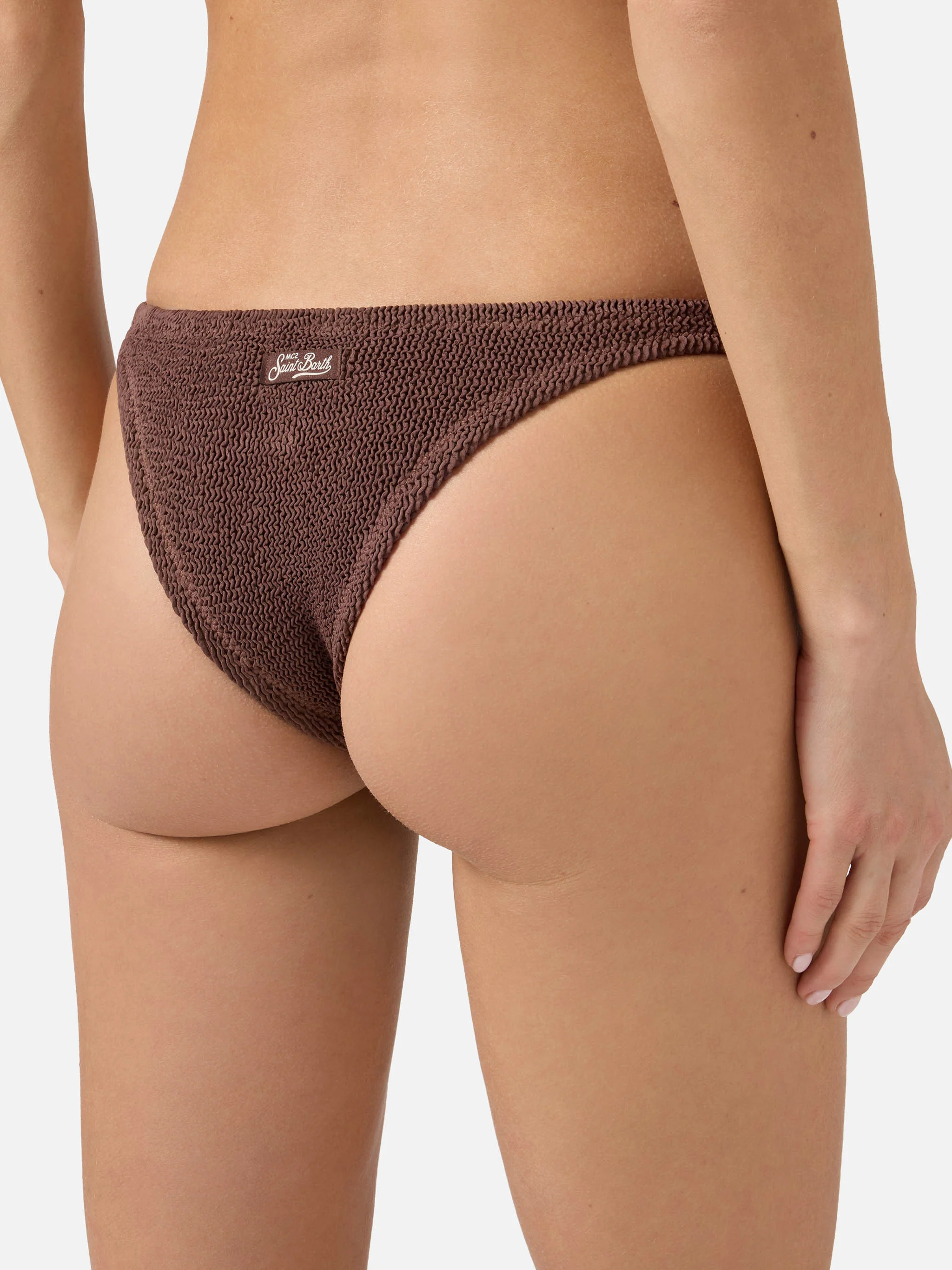 Naomi brazilian bikini bottoms in brown crinkle fabric - Image 2