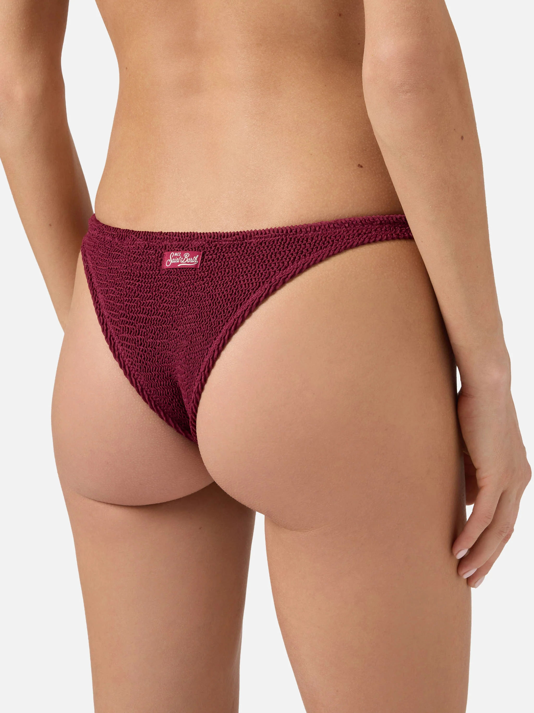 Naomi brazilian bikini bottoms in burgundy crinkle fabric - Image 2