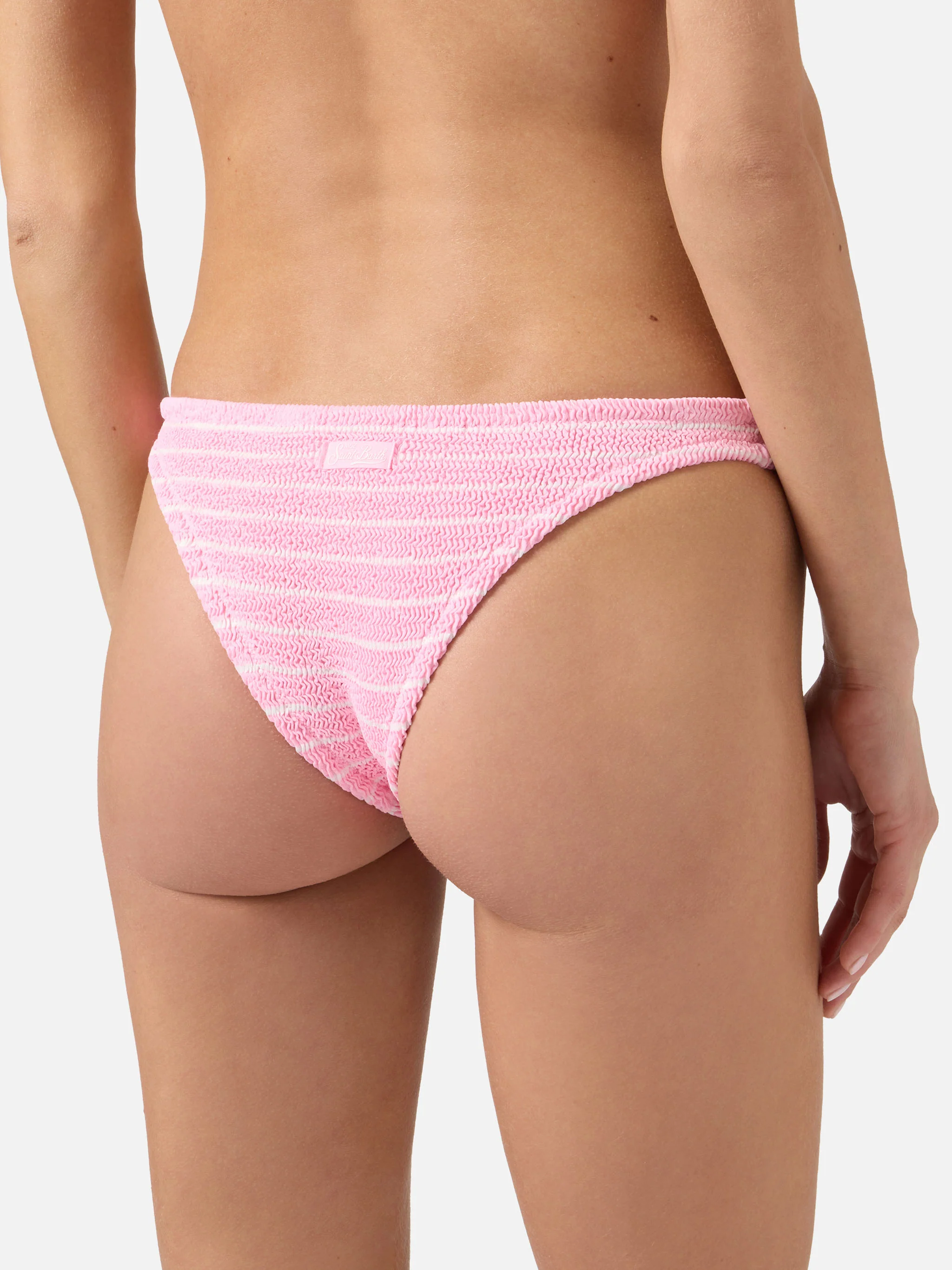 Naomi brazilian bikini bottoms in pink and white striped crinkle fabric - Image 2